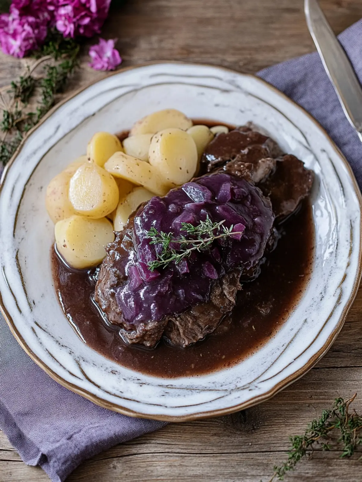 Rheinischer Sauerbraten mit Rotkohl und Kartoffelknödeln genießen 3 Rheinischer Sauerbraten mit Rotkohl und Kartoffelknödeln