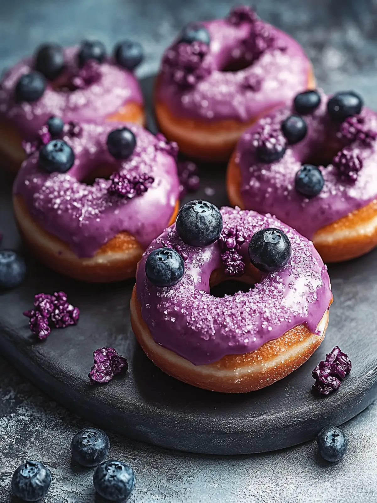 Heidelbeer-Kuchen-Donuts mit Heidelbeer-Glasur für ein süßes Frühstück 4 Heidelbeer-Kuchen-Donuts mit Heidelbeer-Glasur