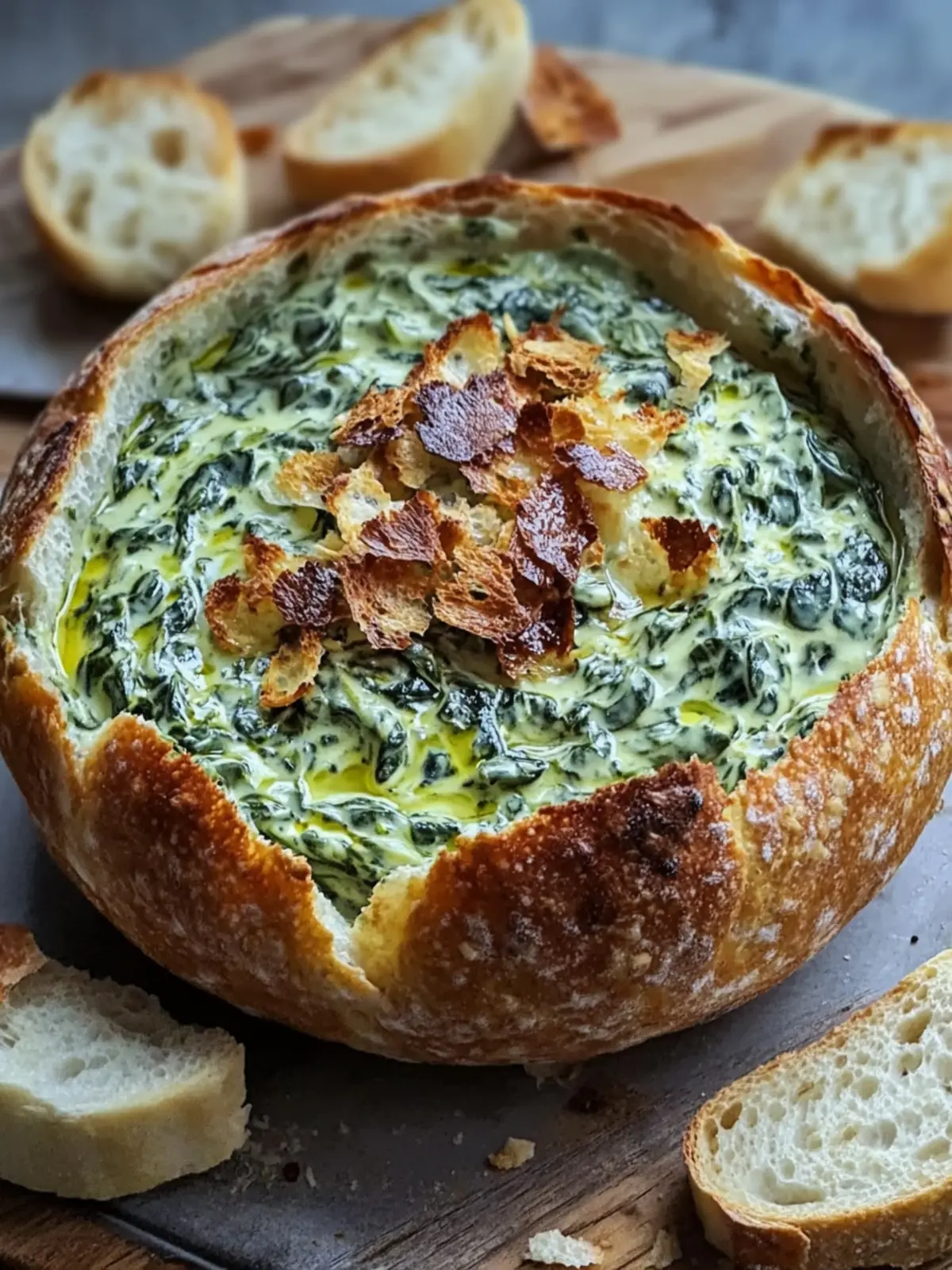 Cremiger Spinat-Artischocken-Dip Rezept im knusprigen Brot 4 Cremiger Spinat-Artischocken-Dip Rezept