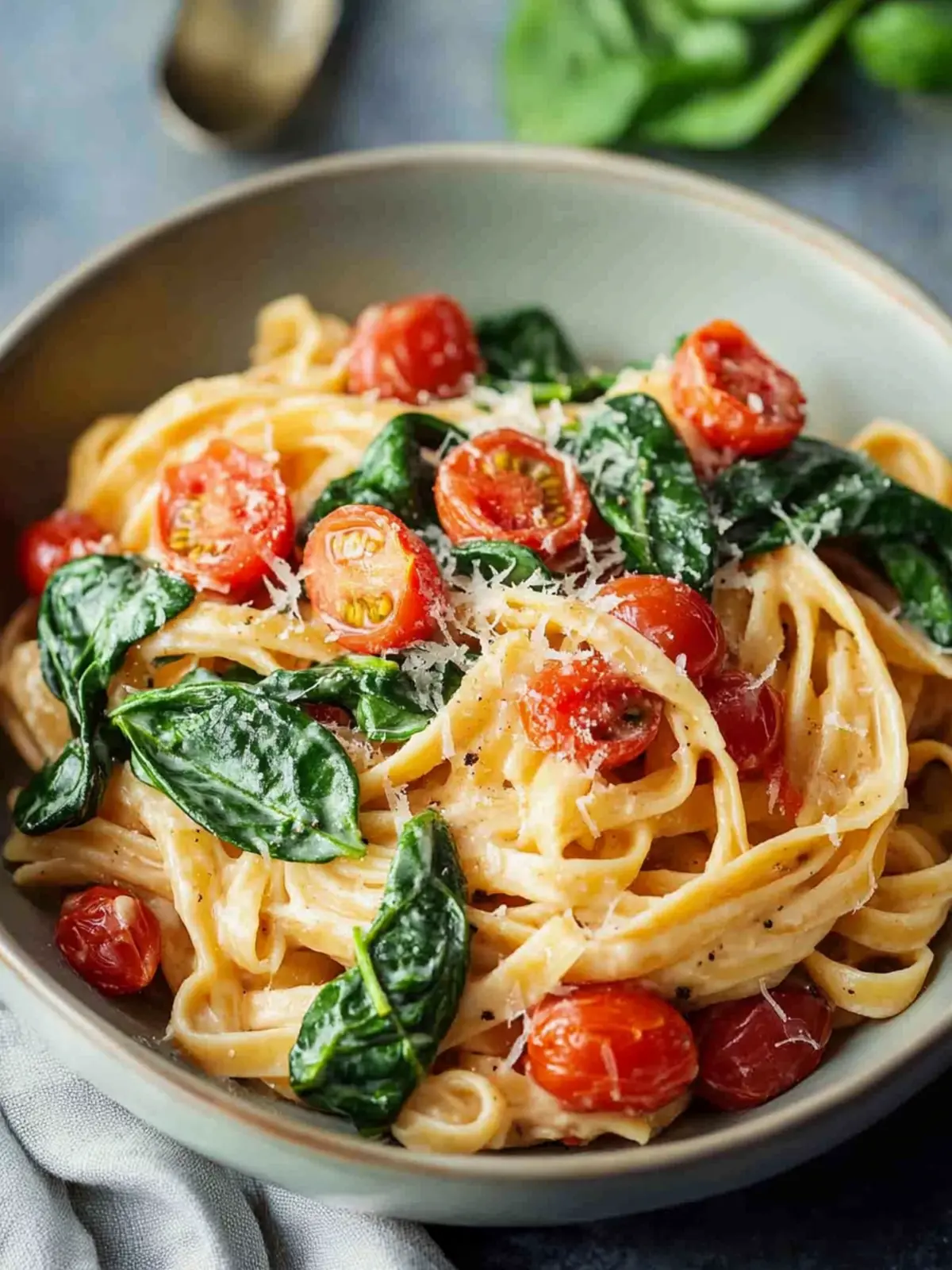 Cremige Spinat-Tomaten-Pasta: Das schnelle vegetarische Abendessen 4 Cremige Spinat-Tomaten-Pasta Rezept – Einfaches vegetarisches Abendessen