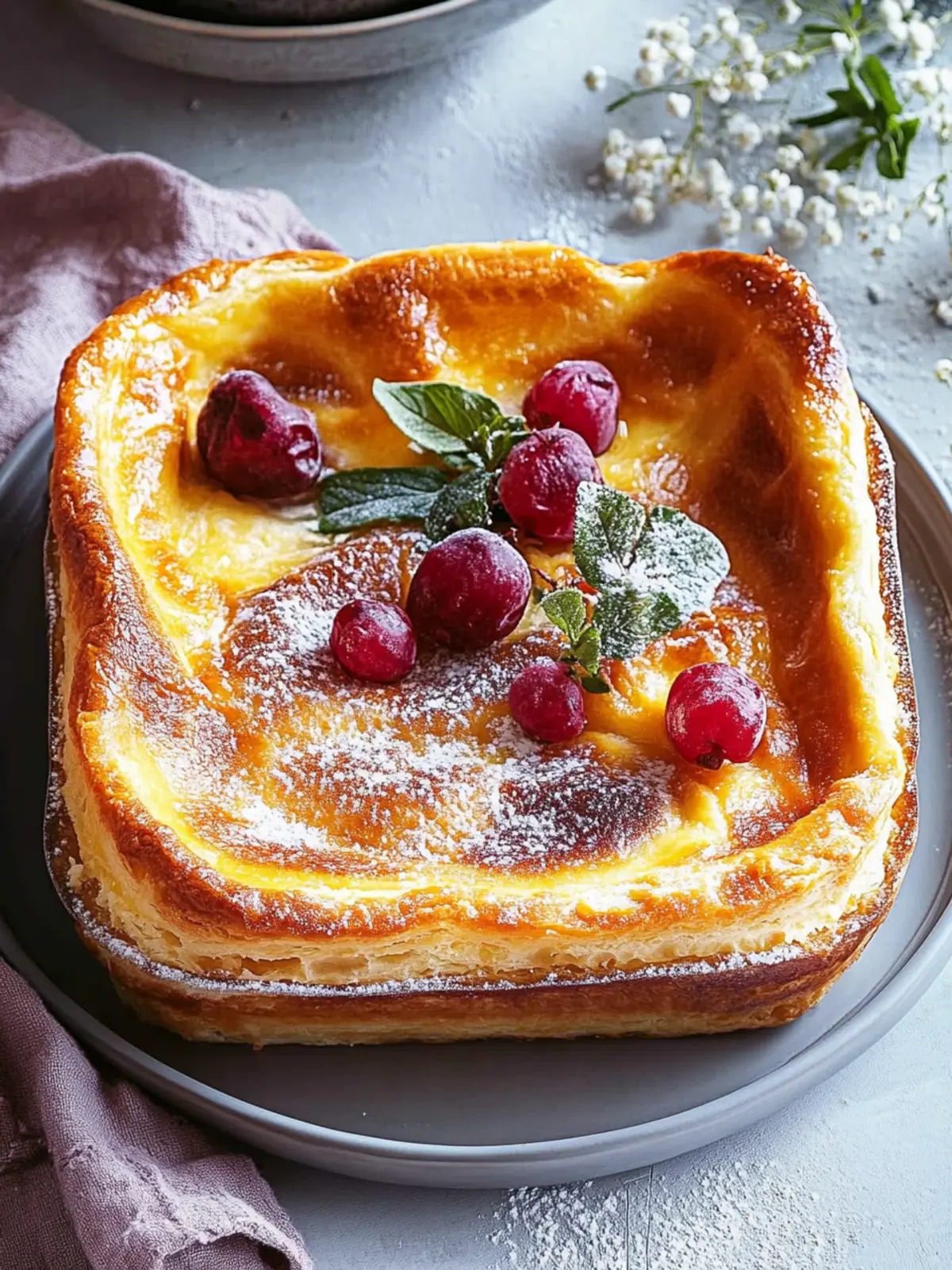 Fluffiger gebratener deutscher Pfannkuchen mit frischen Früchten 4 Gebratener deutscher Pfannkuchen