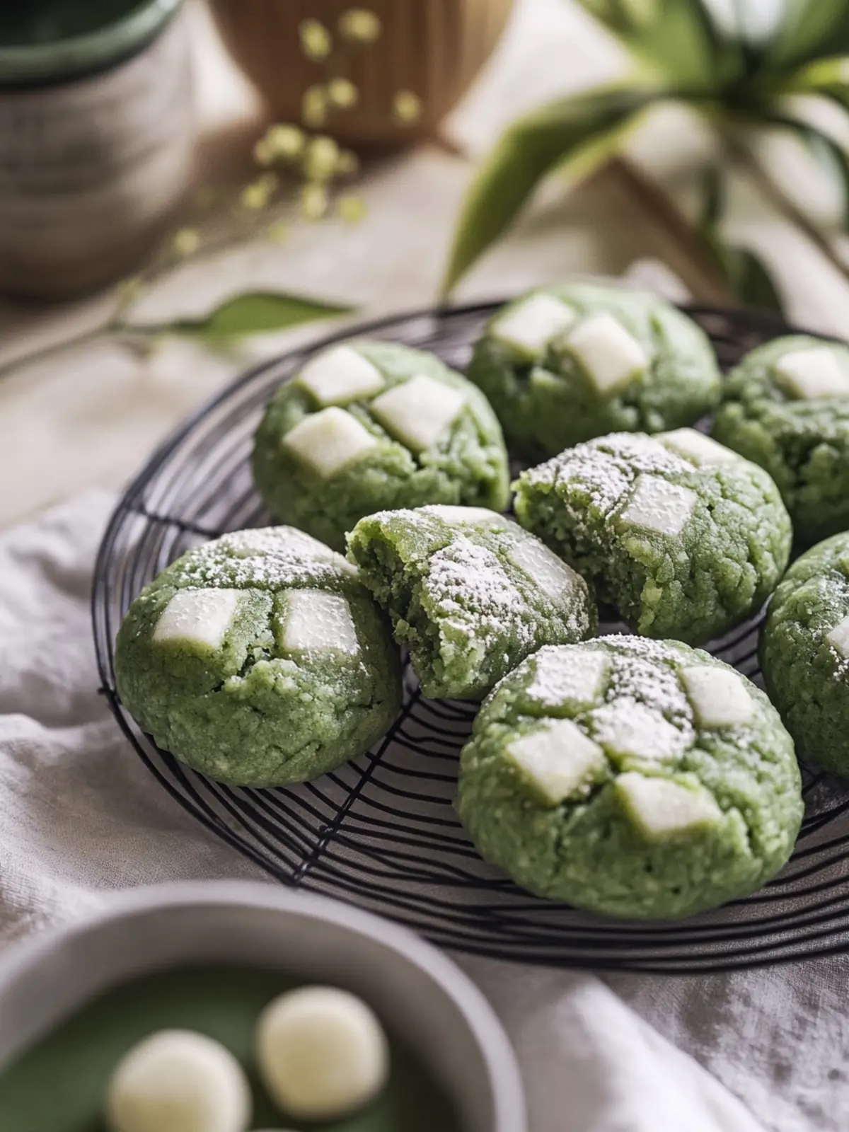 Chewy Matcha Mochi Kekse mit cremiger weißer Schokolade 5 Matcha Mochi Kekse