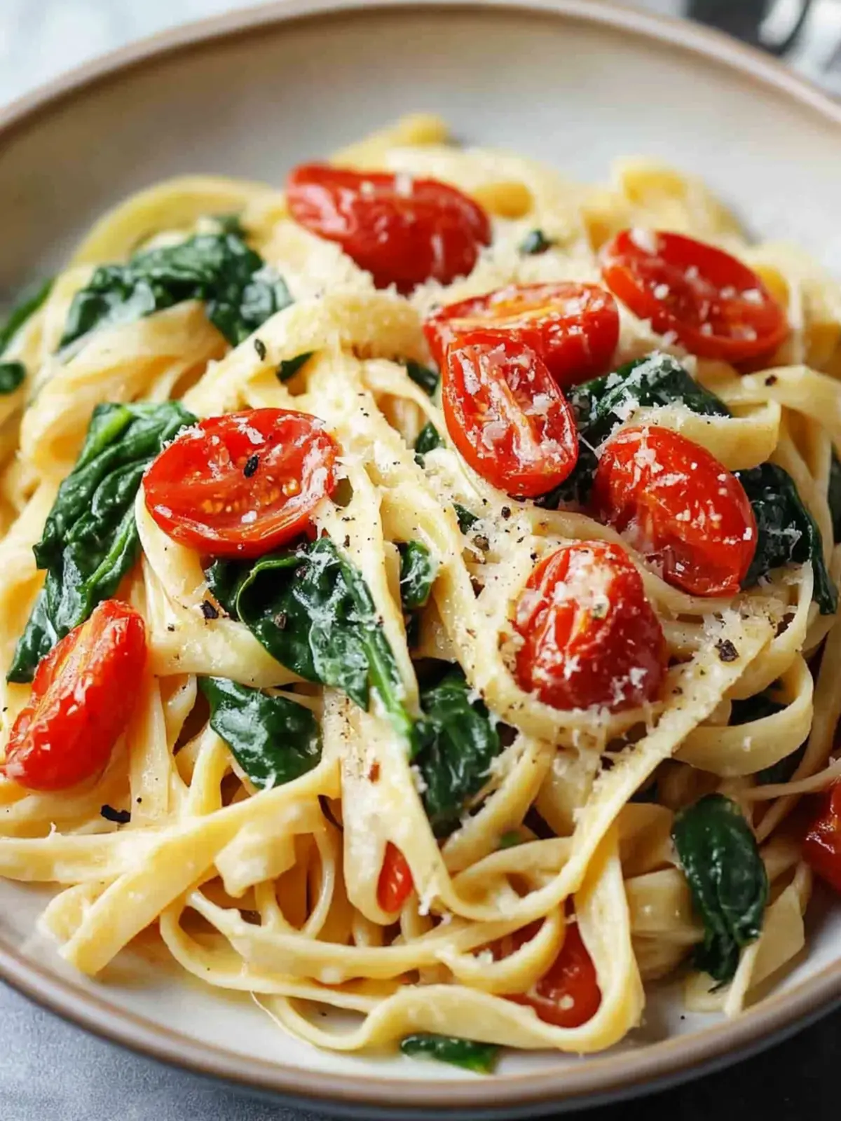 Cremige Spinat-Tomaten-Pasta: Das schnelle vegetarische Abendessen 3 Cremige Spinat-Tomaten-Pasta Rezept – Einfaches vegetarisches Abendessen