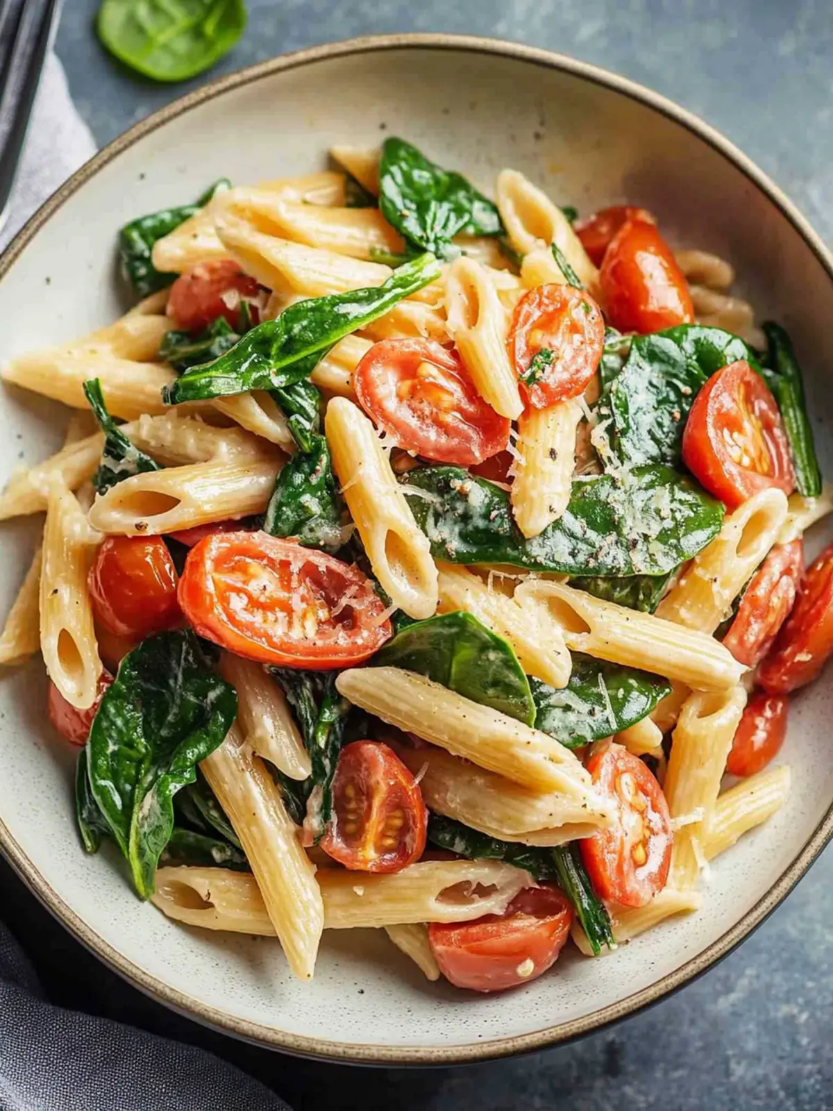 Cremige Spinat-Tomaten-Pasta: Das schnelle vegetarische Abendessen 2 Cremige Spinat-Tomaten-Pasta Rezept – Einfaches vegetarisches Abendessen