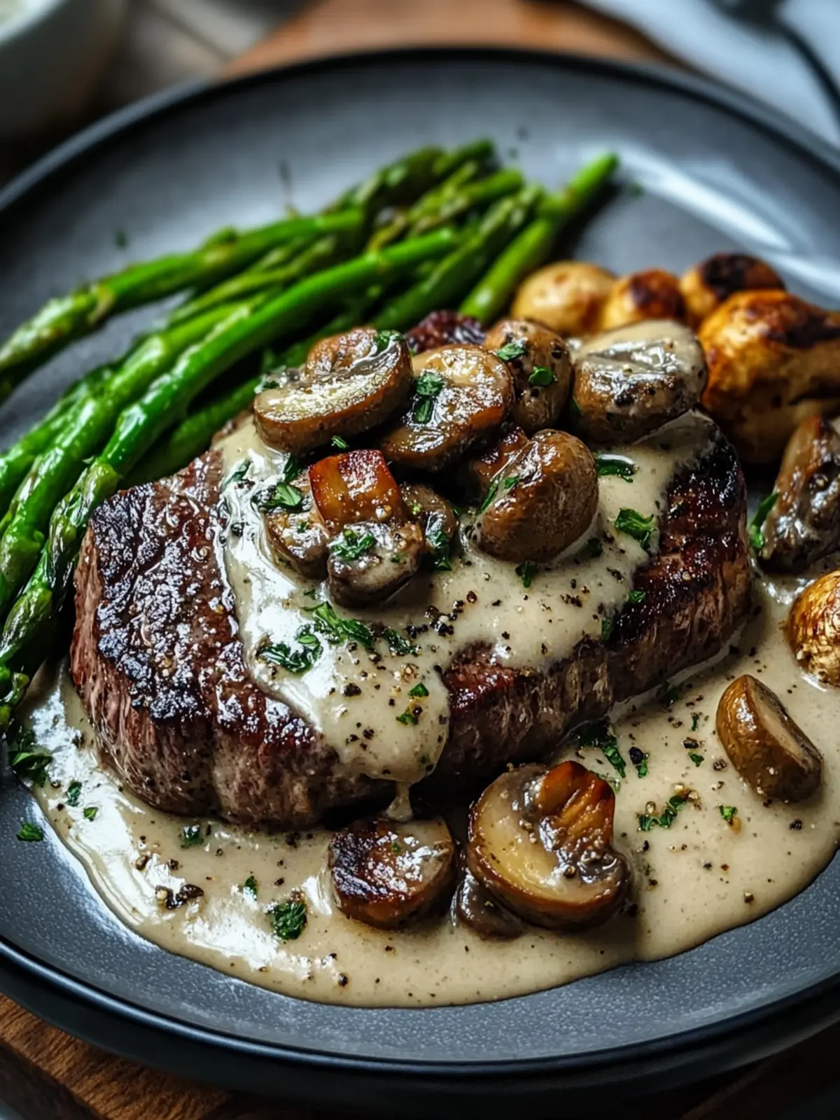 Genießen Sie Steak mit cremiger Champignonsoße und Spargel zu Hause 3 Genießen Sie Steak mit cremiger Champignonsoße und Spargel