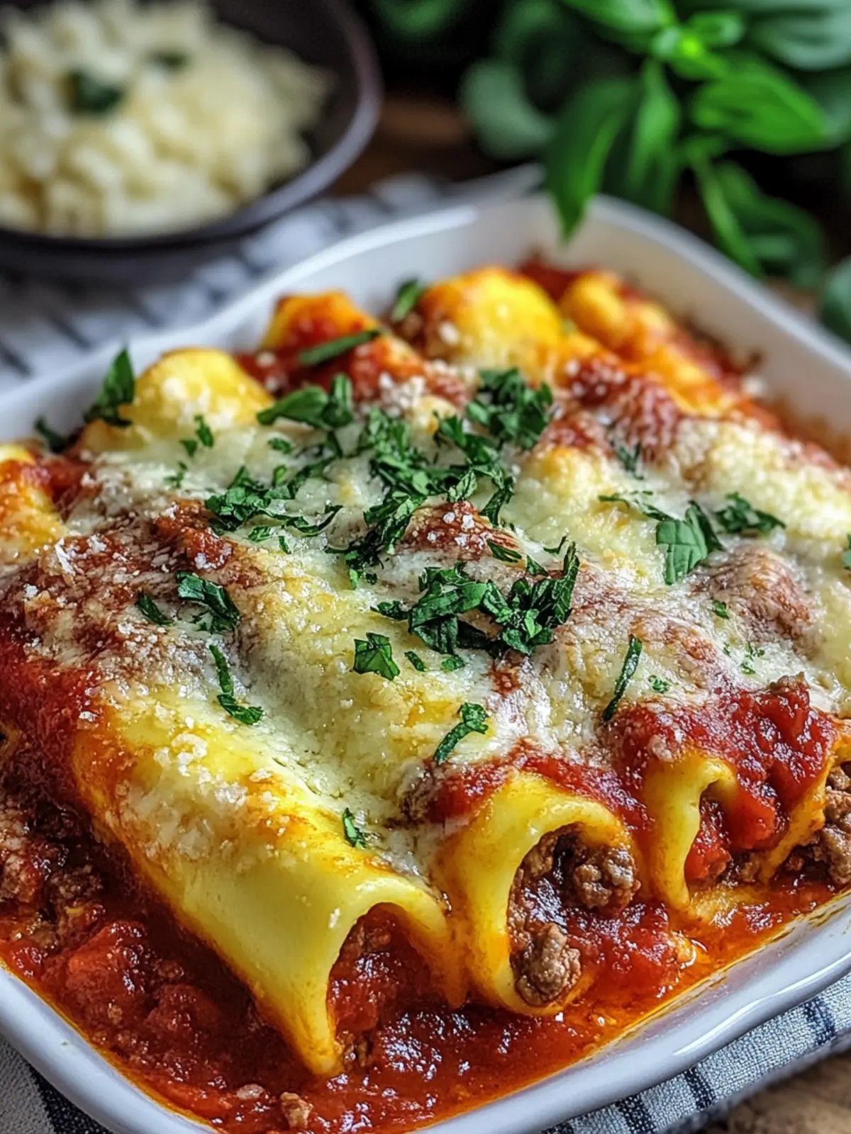Gefüllte Manicotti mit Fleischsauce für ein gemütliches Dinner 4 Gefüllte Manicotti mit Fleischsauce