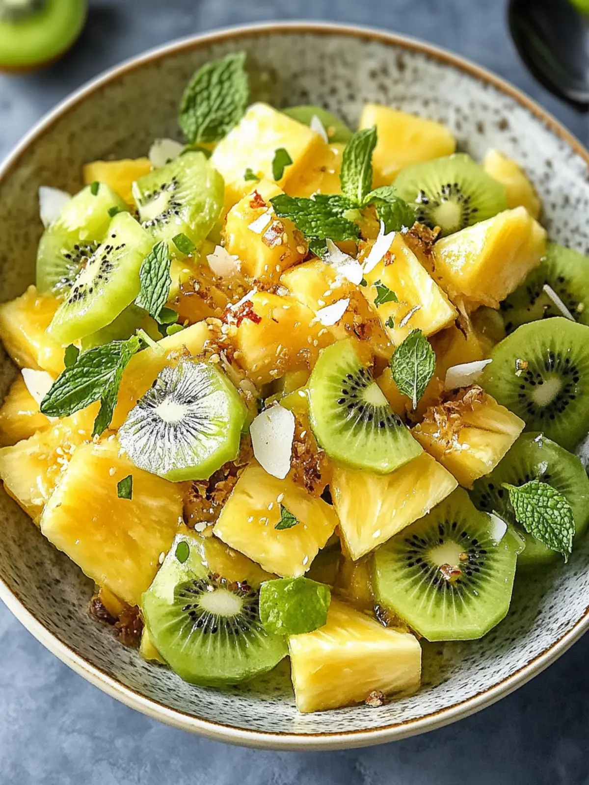 Frischer Ananas- und Kiwi-Salat mit Honig-Limetten-Dressing genießen 3 Frischer Ananas- und Kiwi-Salat mit Honig- und Limetten-Dressing