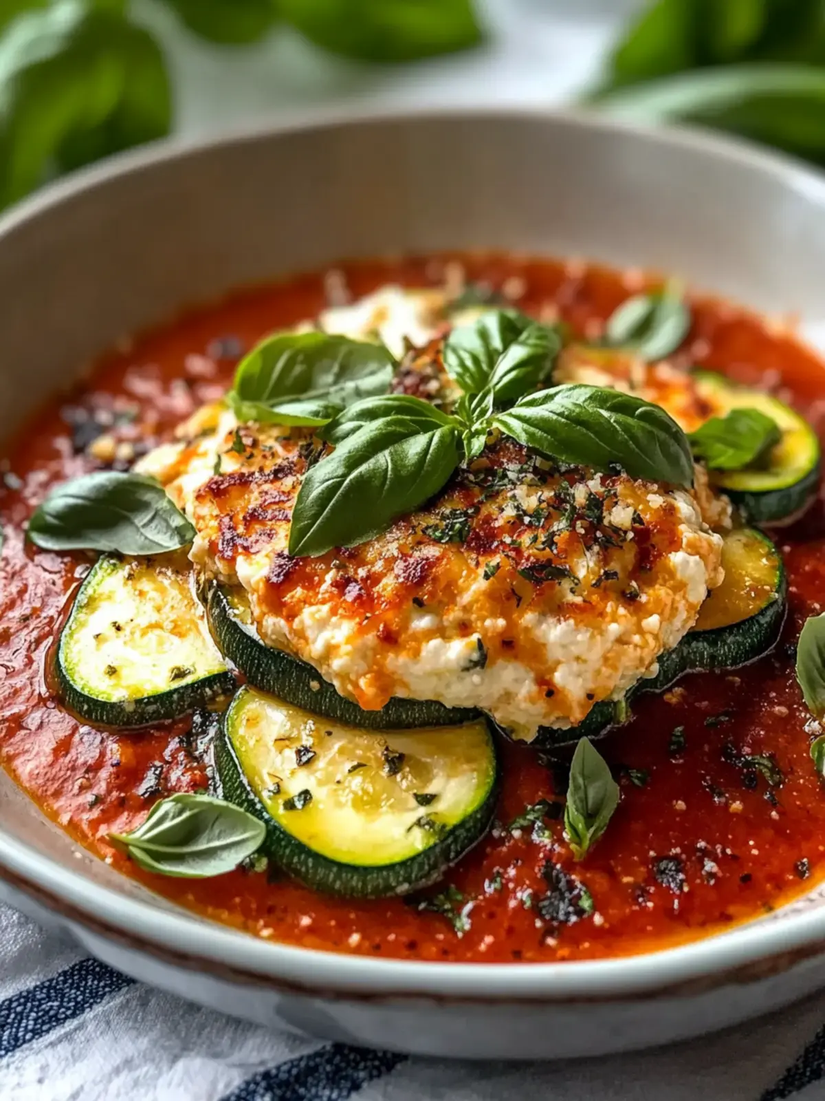 Geschichtete Zucchini-Ricotta-Schmelze mit Marinara
