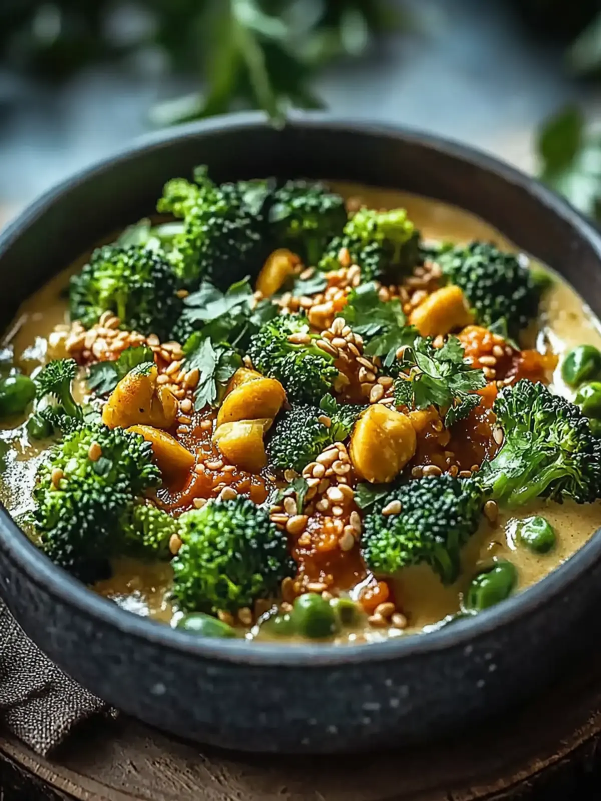 Veganes Brokkoli-Gemüse-Pfannengericht mit Erdnusssauce