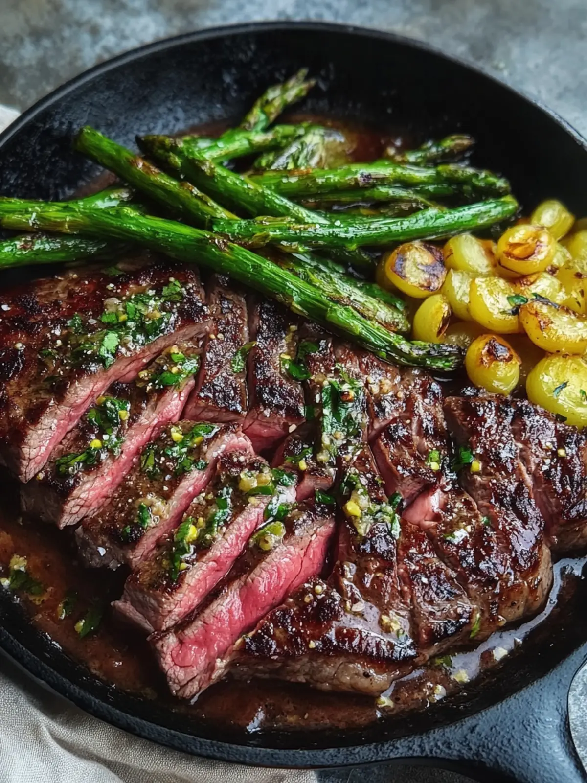 Einfaches Blechpfannen-Steak und Spargel Rezept