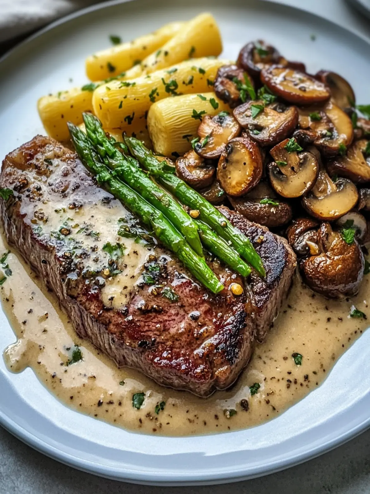 Genießen Sie Steak mit cremiger Champignonsoße und Spargel zu Hause 4 Genießen Sie Steak mit cremiger Champignonsoße und Spargel