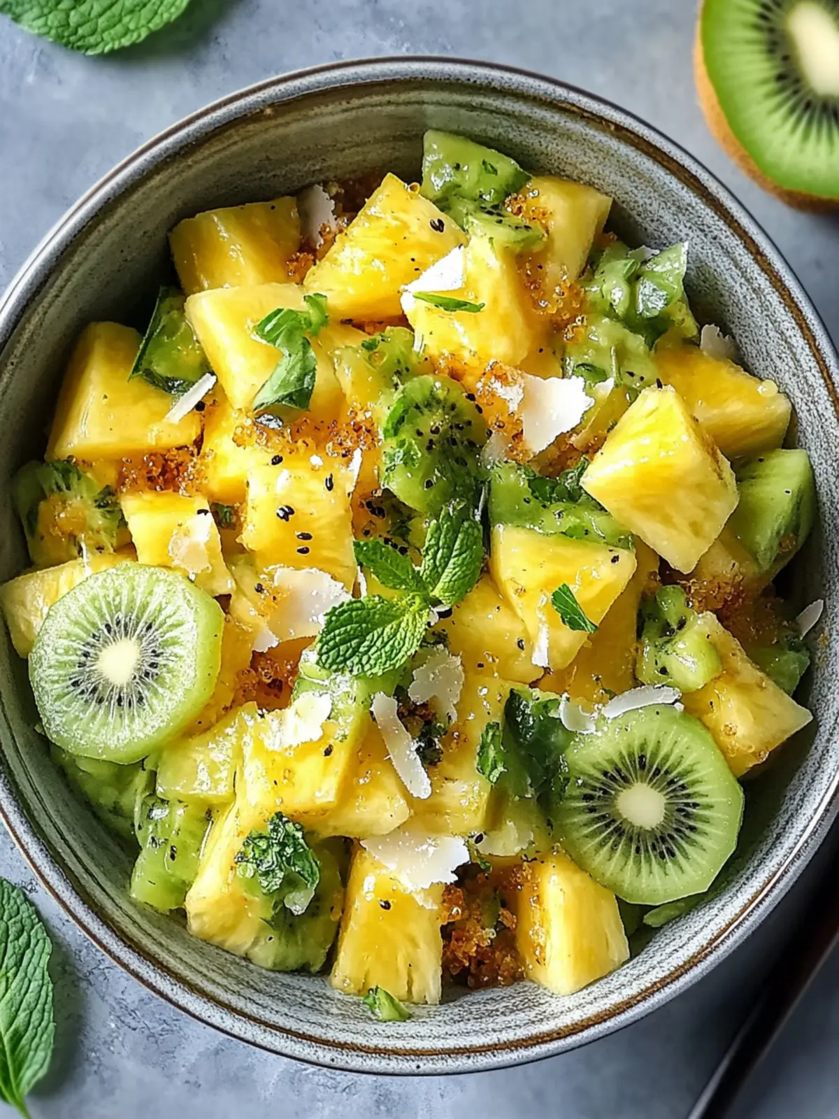 Frischer Ananas- und Kiwi-Salat mit Honig-Limetten-Dressing genießen 4 Frischer Ananas- und Kiwi-Salat mit Honig- und Limetten-Dressing