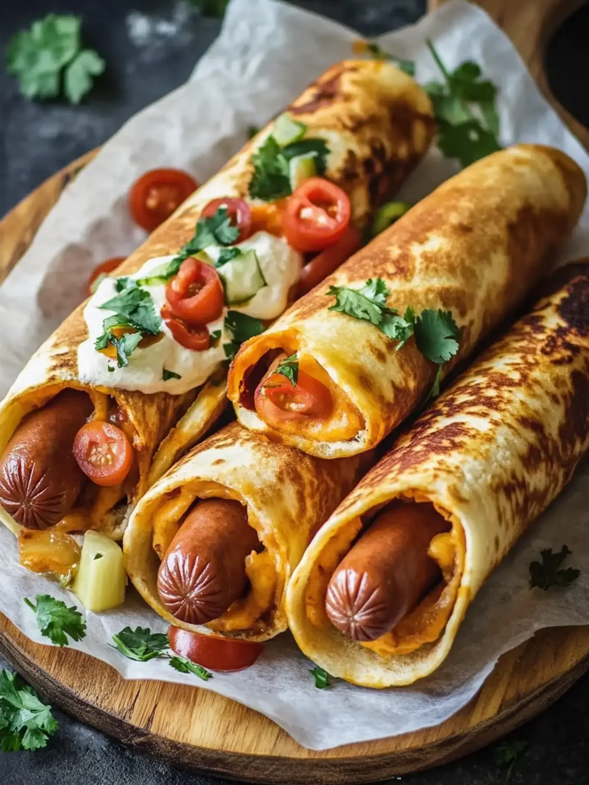 Gebackene Hot Dogs in Tortilla Teig – Der perfekte Snack! 4 Gebackene Hot Dogs in Tortilla Teig