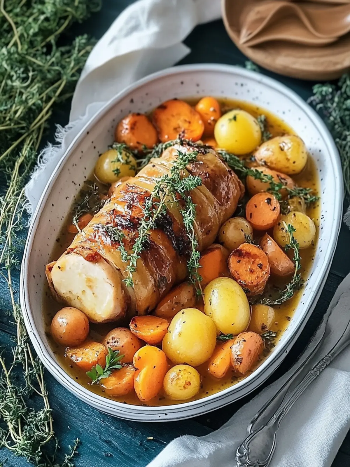 Genießen Sie saftige Rinderrouladen mit Karotten und Bohnen 4 Genießen Sie saftige Rinderrouladen mit Karotten, Bohnen und Kartoffeln.