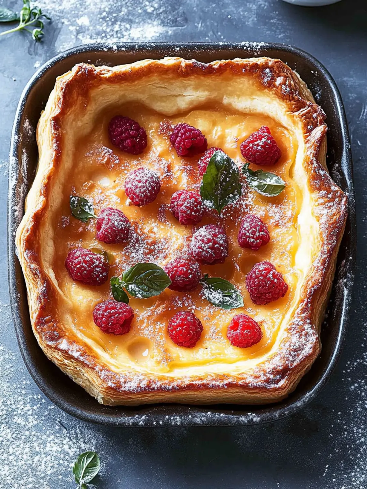 Fluffiger gebratener deutscher Pfannkuchen mit frischen Früchten 2 Gebratener deutscher Pfannkuchen