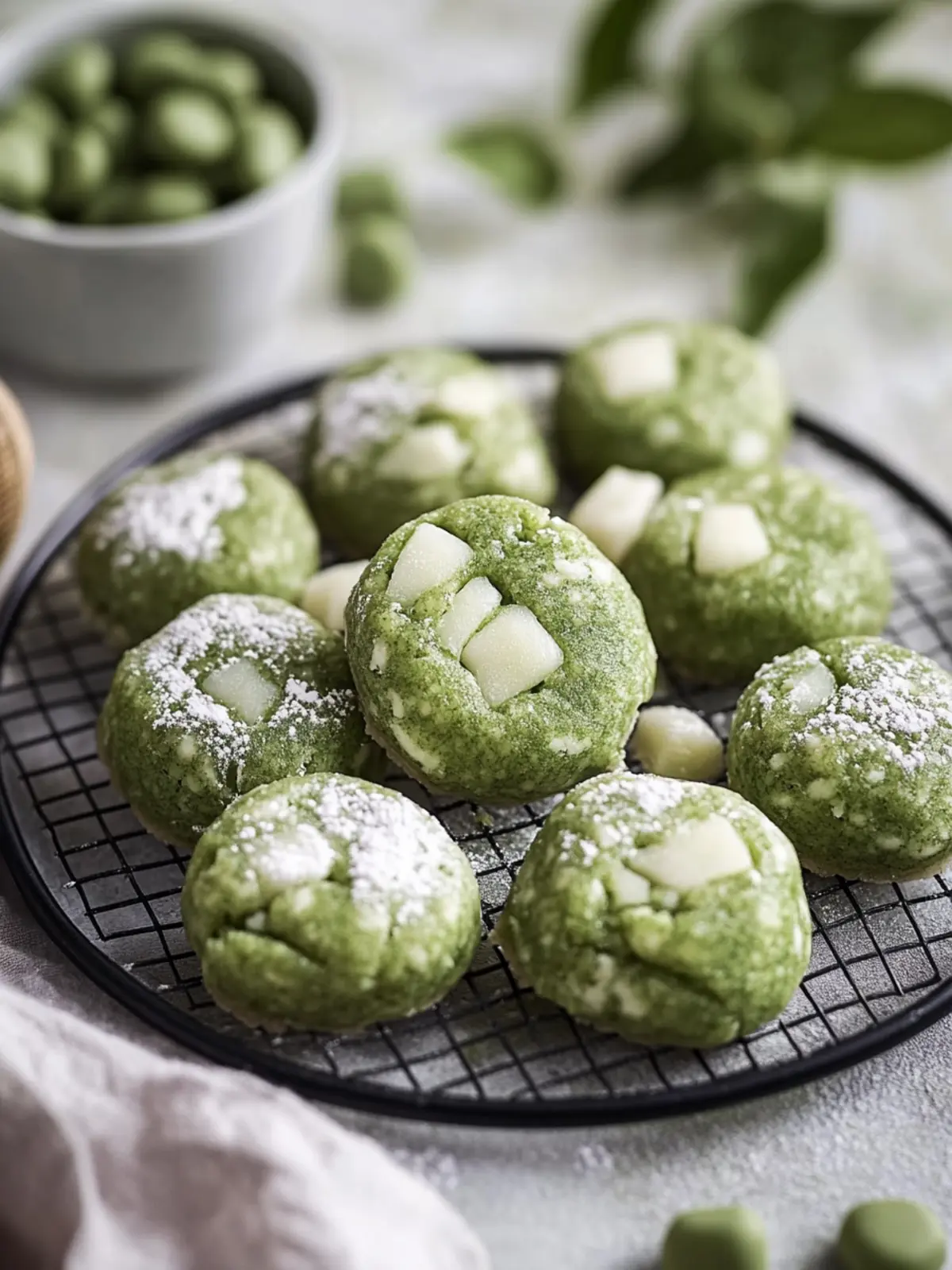 Chewy Matcha Mochi Kekse mit cremiger weißer Schokolade 3 Matcha Mochi Kekse