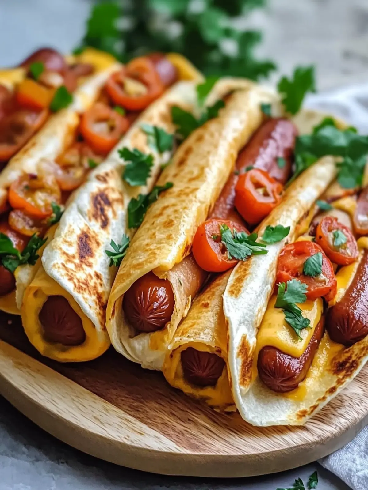 Gebackene Hot Dogs in Tortilla Teig