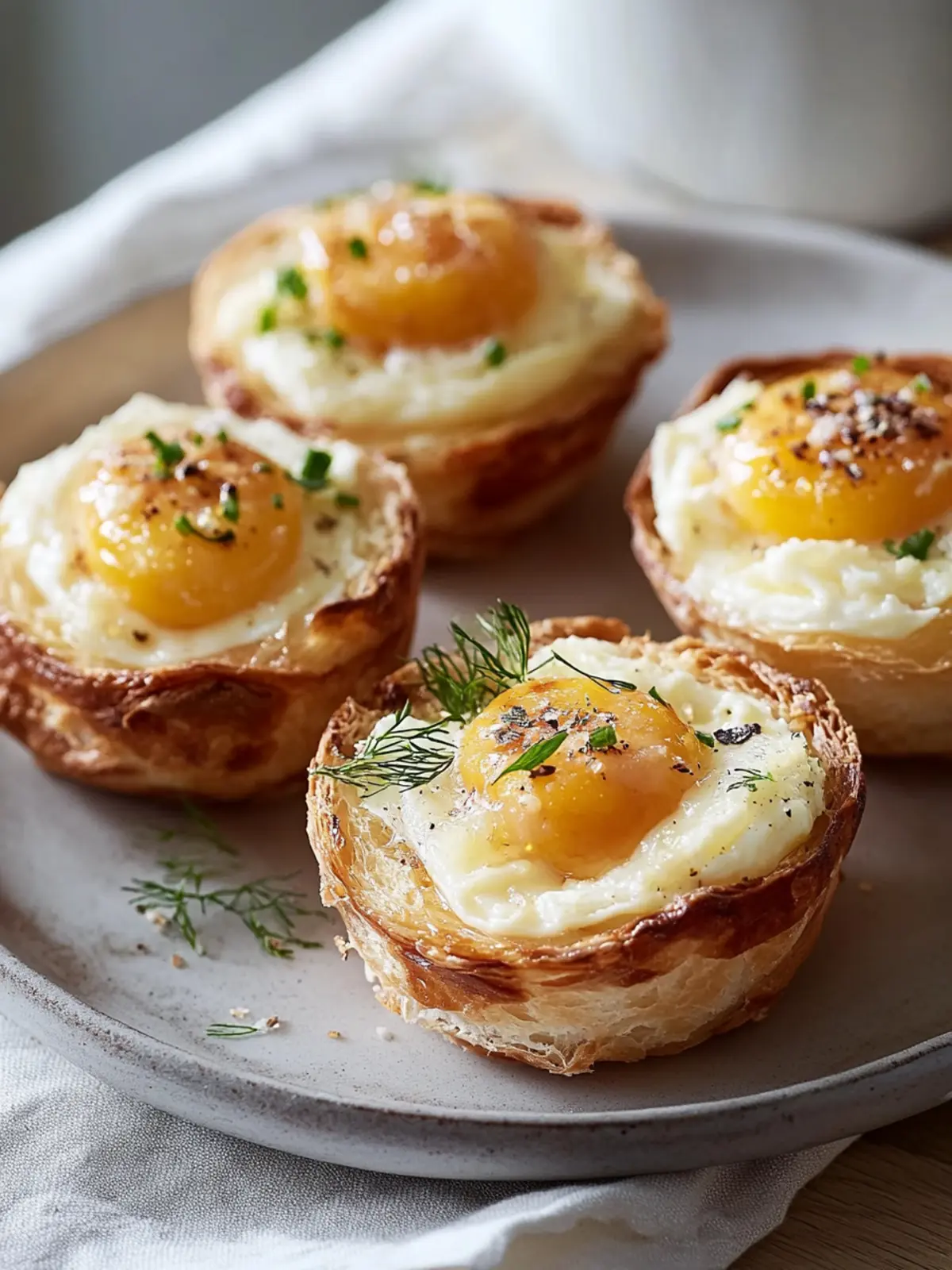 Herzhafte Frühstücks-Rindfleisch-Schinken-Käse-Pasteten mit Ei
