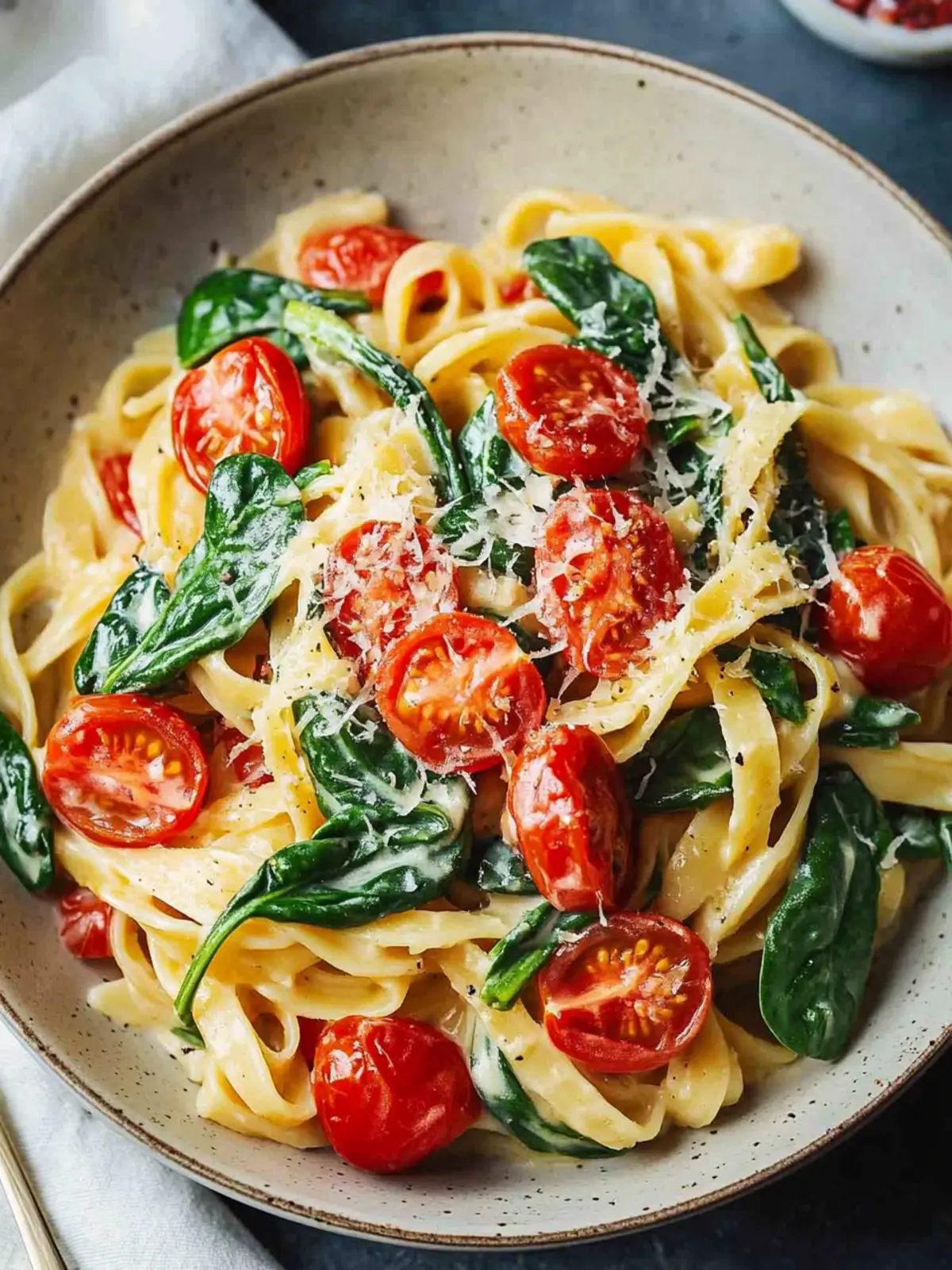 Cremige Spinat-Tomaten-Pasta: Das schnelle vegetarische Abendessen 5 Cremige Spinat-Tomaten-Pasta Rezept – Einfaches vegetarisches Abendessen