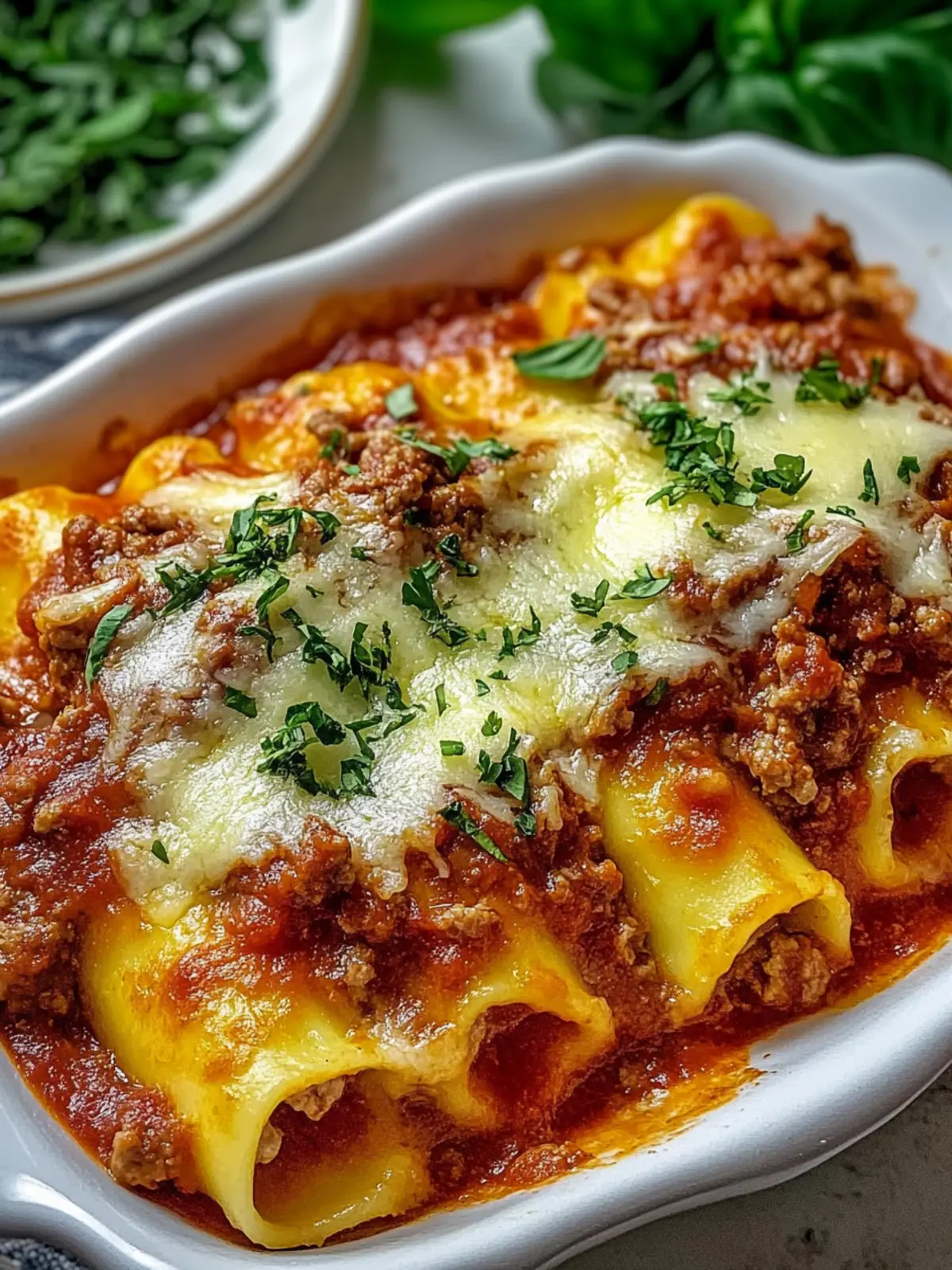 Gefüllte Manicotti mit Fleischsauce für ein gemütliches Dinner 2 Gefüllte Manicotti mit Fleischsauce