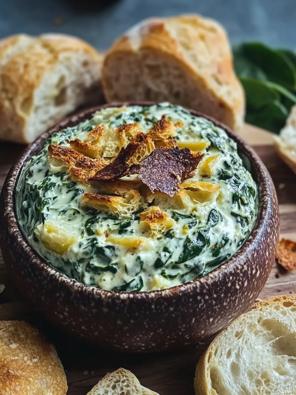Cremiger Spinat-Artischocken-Dip Rezept im knusprigen Brot 3 Cremiger Spinat-Artischocken-Dip Rezept