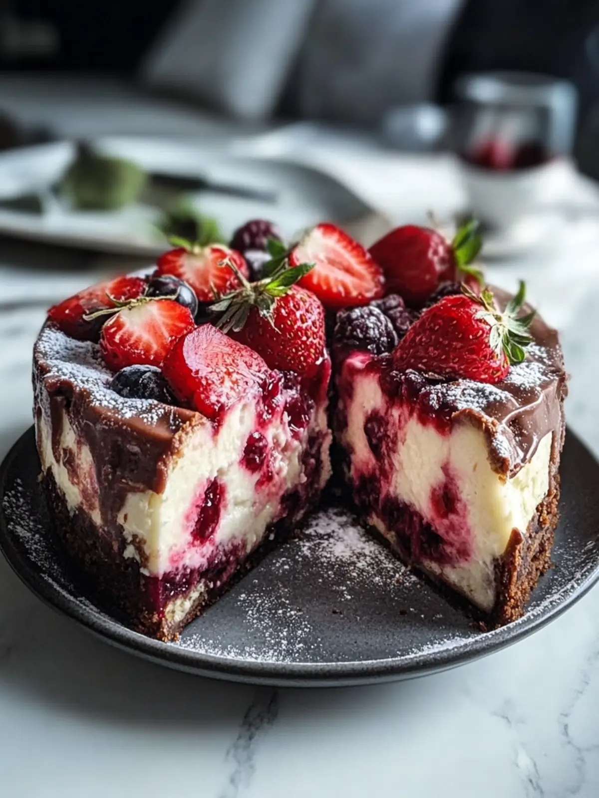 Schokoladen-Erdbeer-Swirl-Käsekuchen: Himmlischer Genuss für Zuhause 3 Schokoladen-Erdbeer-Swirl-Käsekuchen