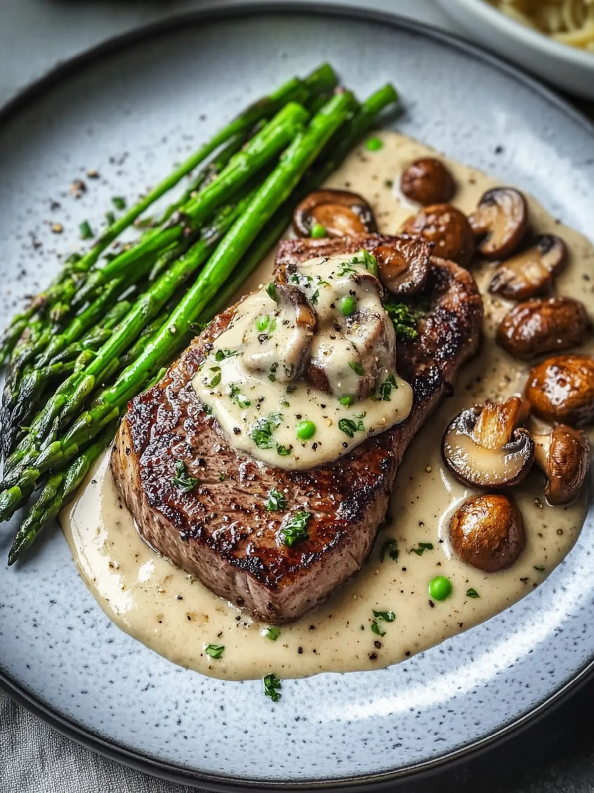 Genießen Sie Steak mit cremiger Champignonsoße und Spargel zu Hause 5 Genießen Sie Steak mit cremiger Champignonsoße und Spargel