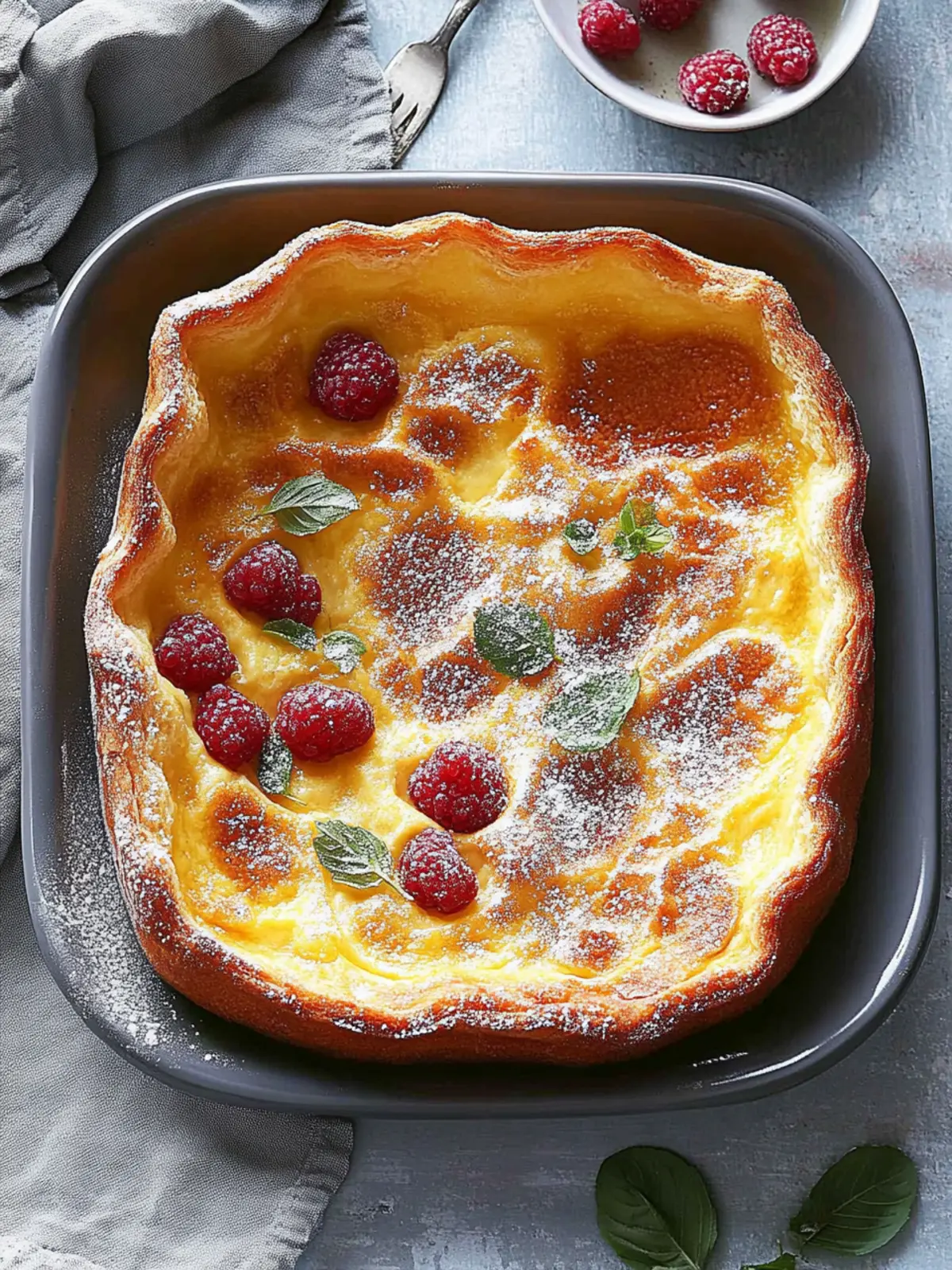 Fluffiger gebratener deutscher Pfannkuchen mit frischen Früchten 3 Gebratener deutscher Pfannkuchen