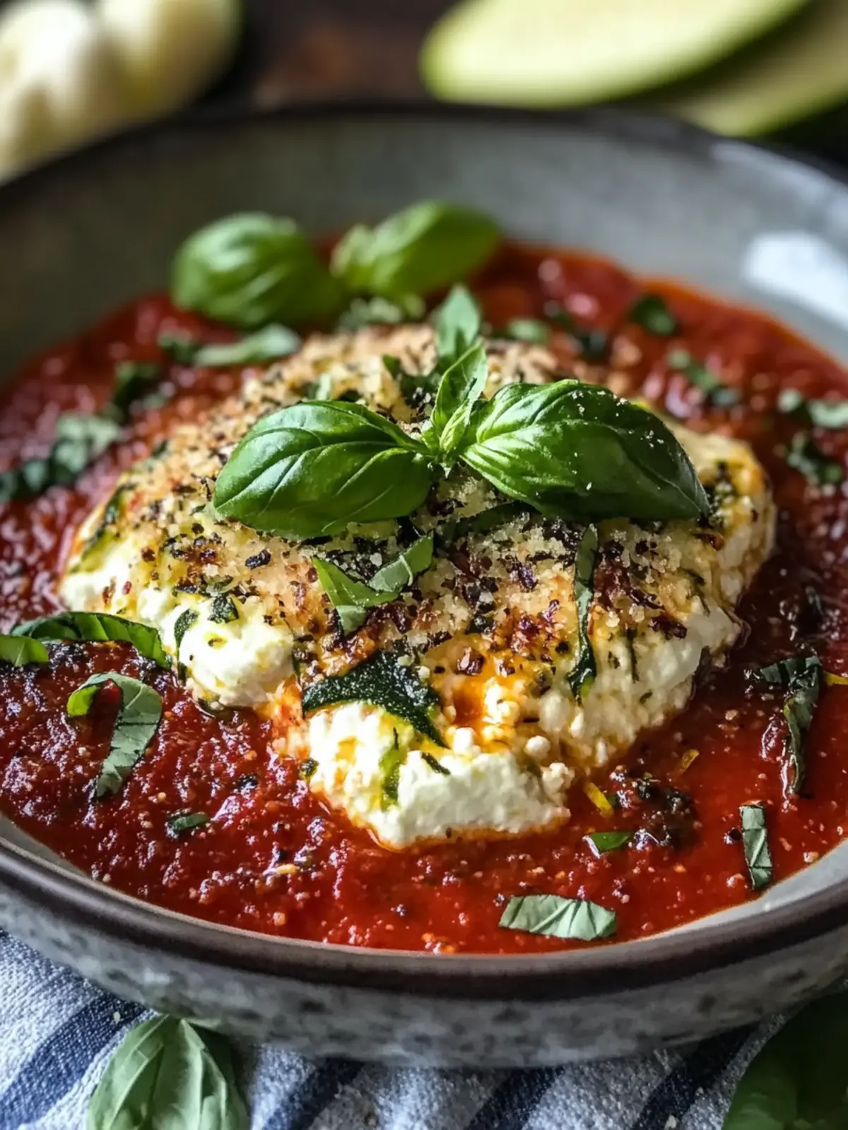 Geschichtete Zucchini-Ricotta-Schmelze mit Marinara für Genießer 4 Geschichtete Zucchini-Ricotta-Schmelze mit Marinara