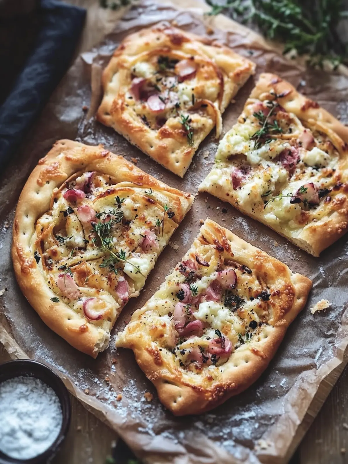 Flammkuchen mit Brezeln – Der perfekte Party-Snack! 4 Flammkuchen mit Brezeln