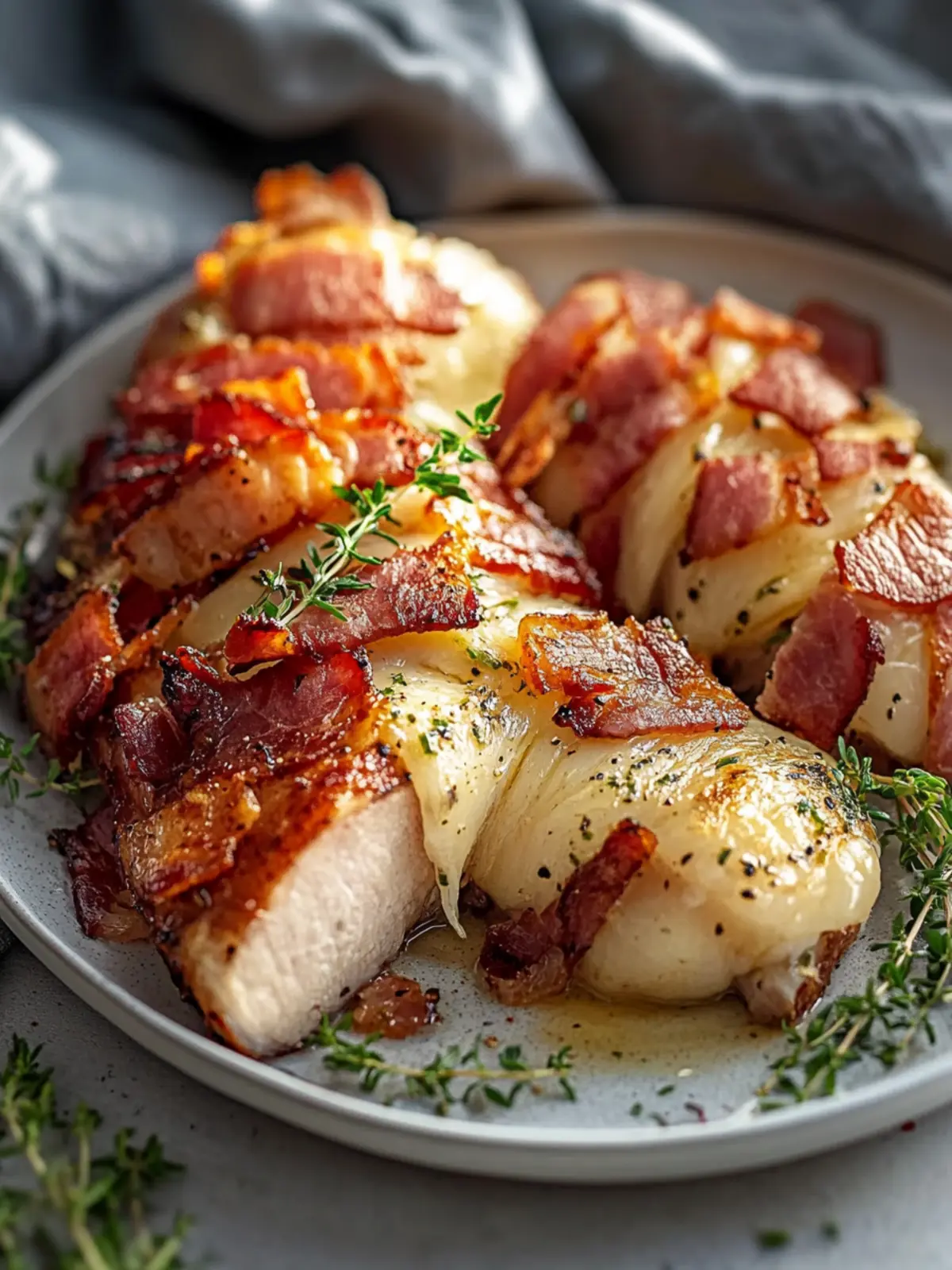 Saftiges Hähnchenfilet im Rinderbacon mit Käsefüllung genießen 2 Saftiges Hähnchenfilet, eingewickelt in Rinderbacon mit Käsefüllung