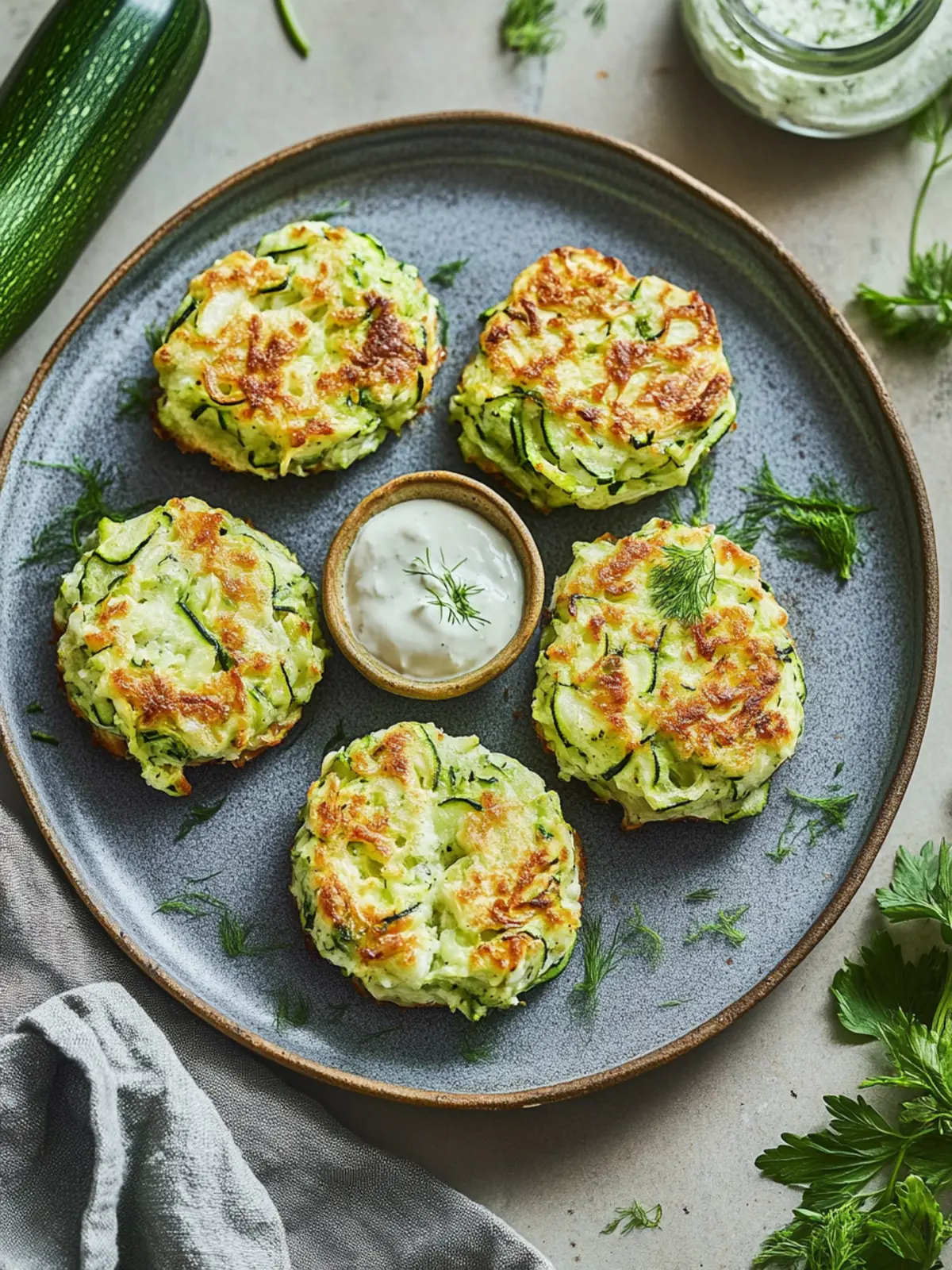 Krosse Zucchini-Puffer mit frischem Dill in 30 Minuten 3 Zucchini-Puffer