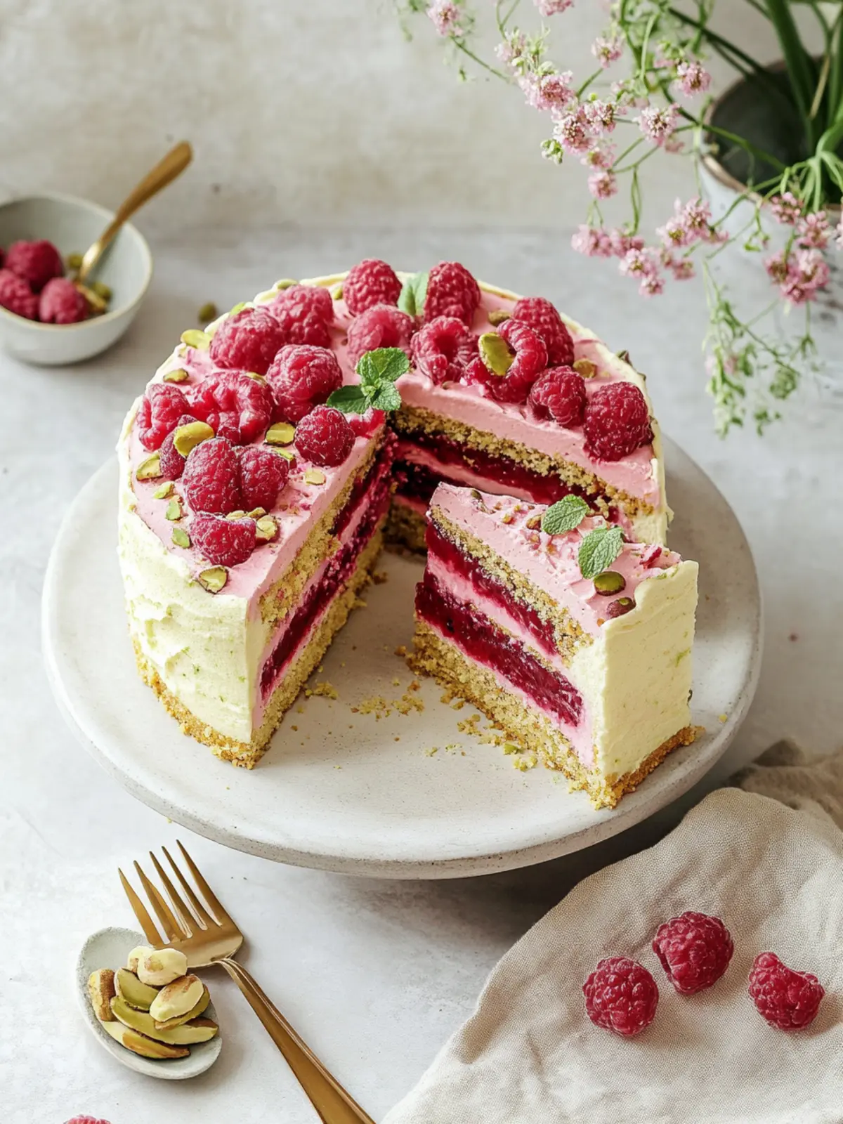 Himbeer-Pistazienkuchen mit hausgemachter Marmelade zaubern 3 Himbeer-Pistazienkuchen