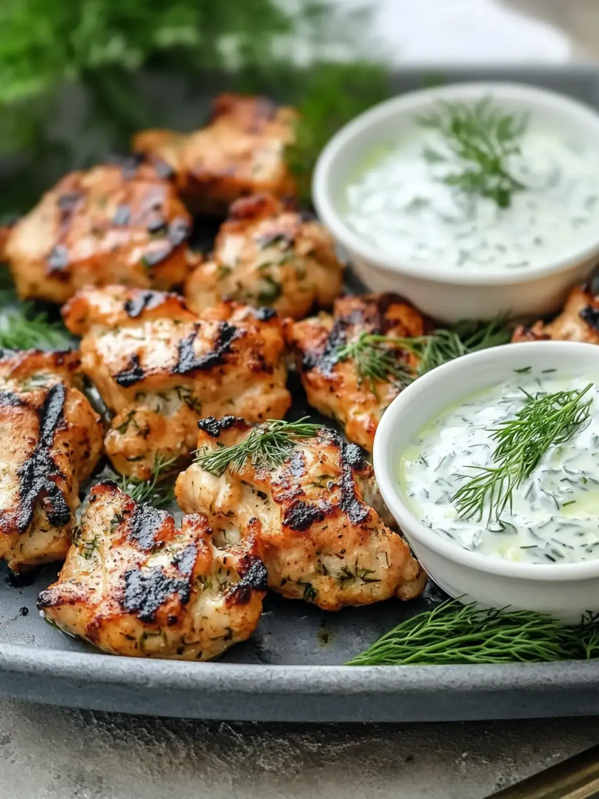 Mediterrane gegrillte Hähnchenschenkel mit Dill-Joghurt-Sauce genießen 3 Mediterrane gegrillte Hähnchenschenkel mit Dill-Joghurt-Sauce