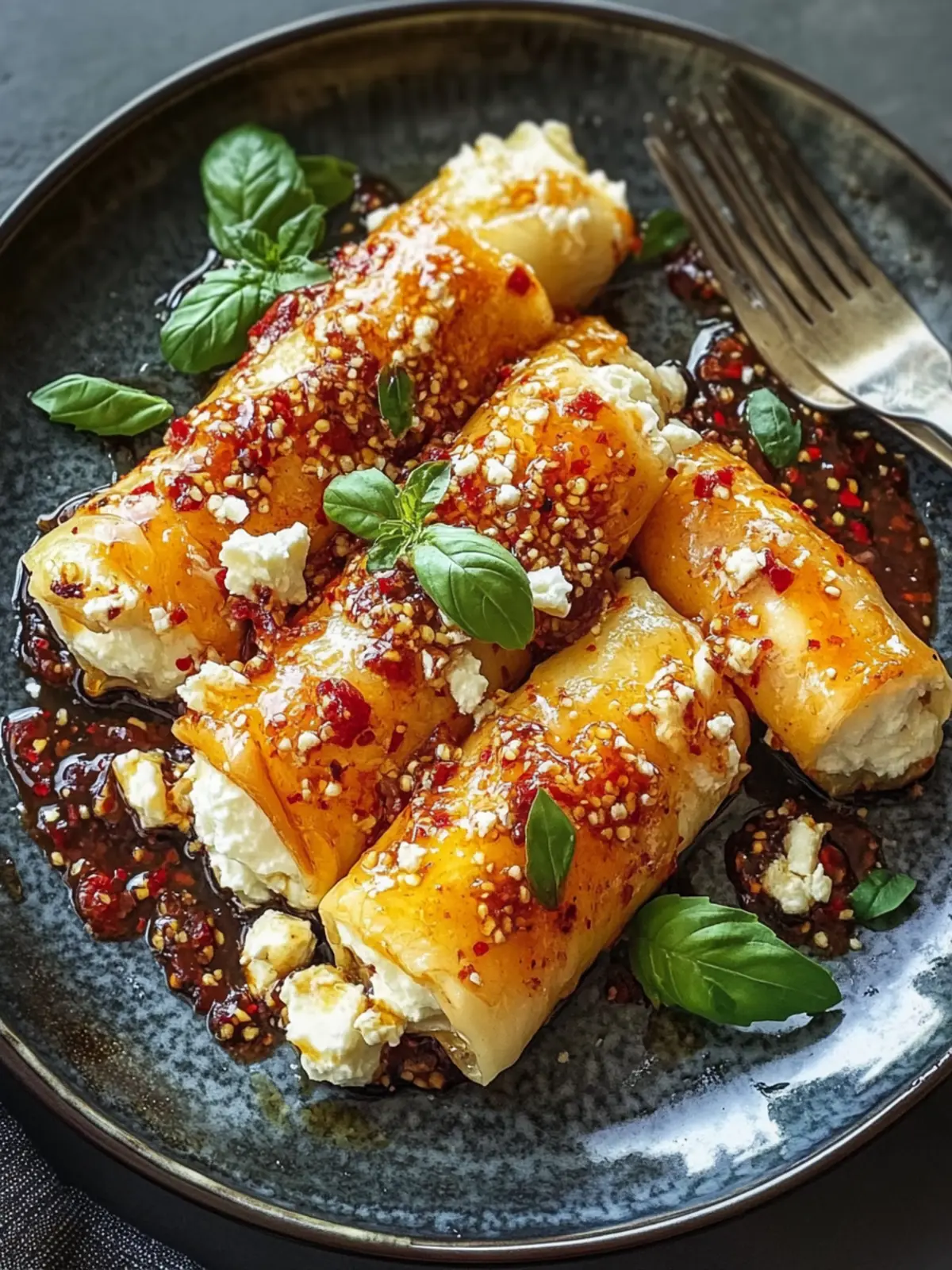 Ofen gebratene Feta-Rollen mit Chili-Honig