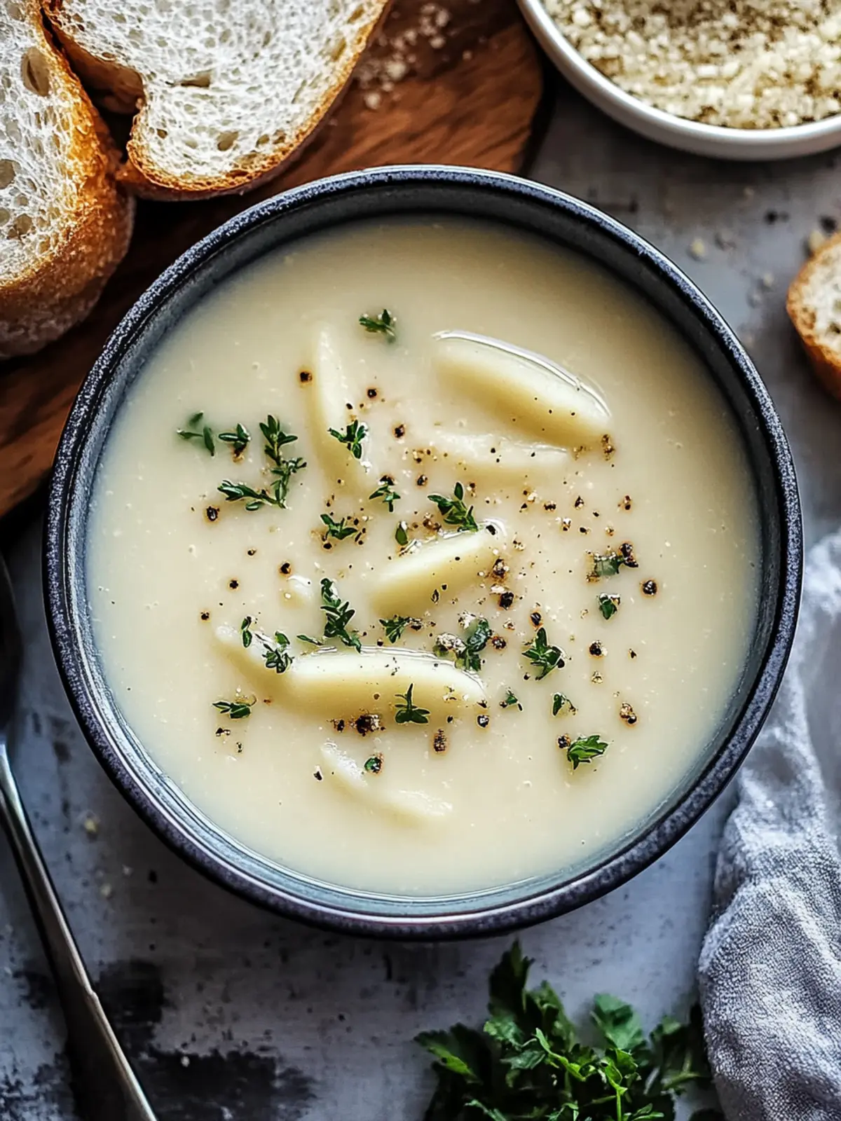 Cremige Knoblauch-Parmesan-Suppe: Warm, Wohlfühlgenuss Pur 2 Cremige Knoblauch-Parmesan-Suppe