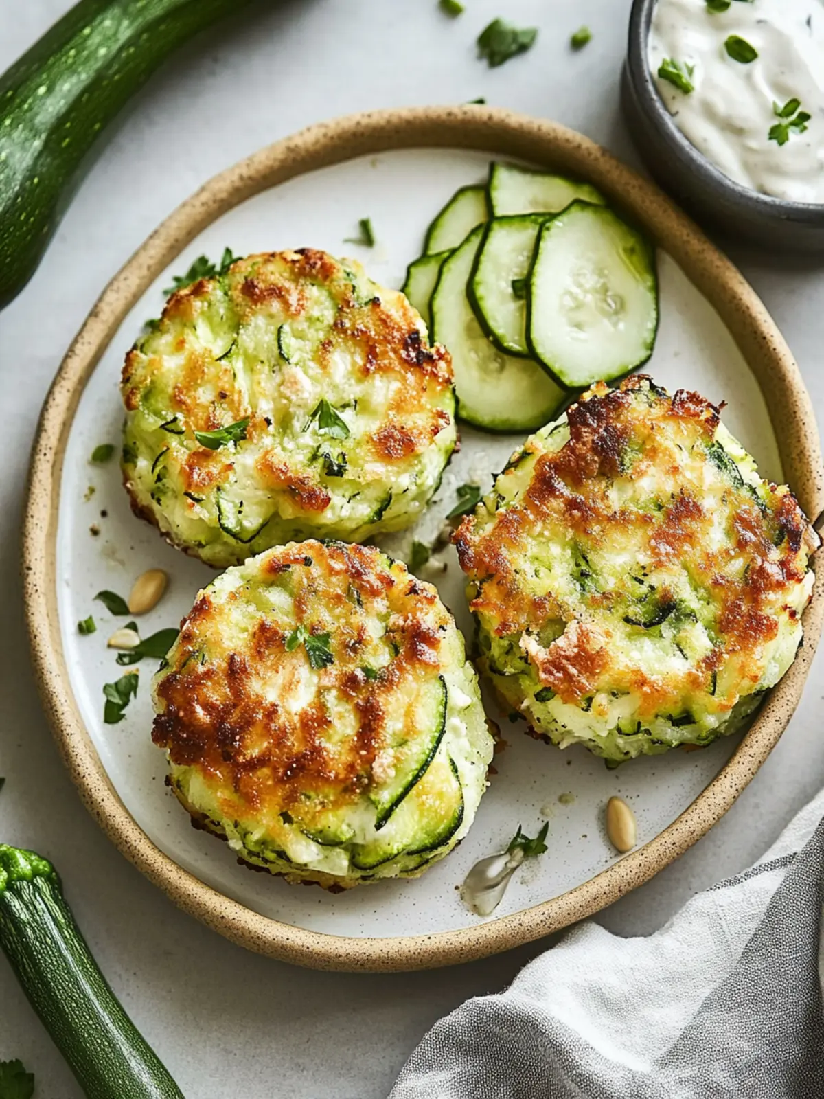 Krosse Zucchini-Puffer mit frischem Dill in 30 Minuten 4 Zucchini-Puffer