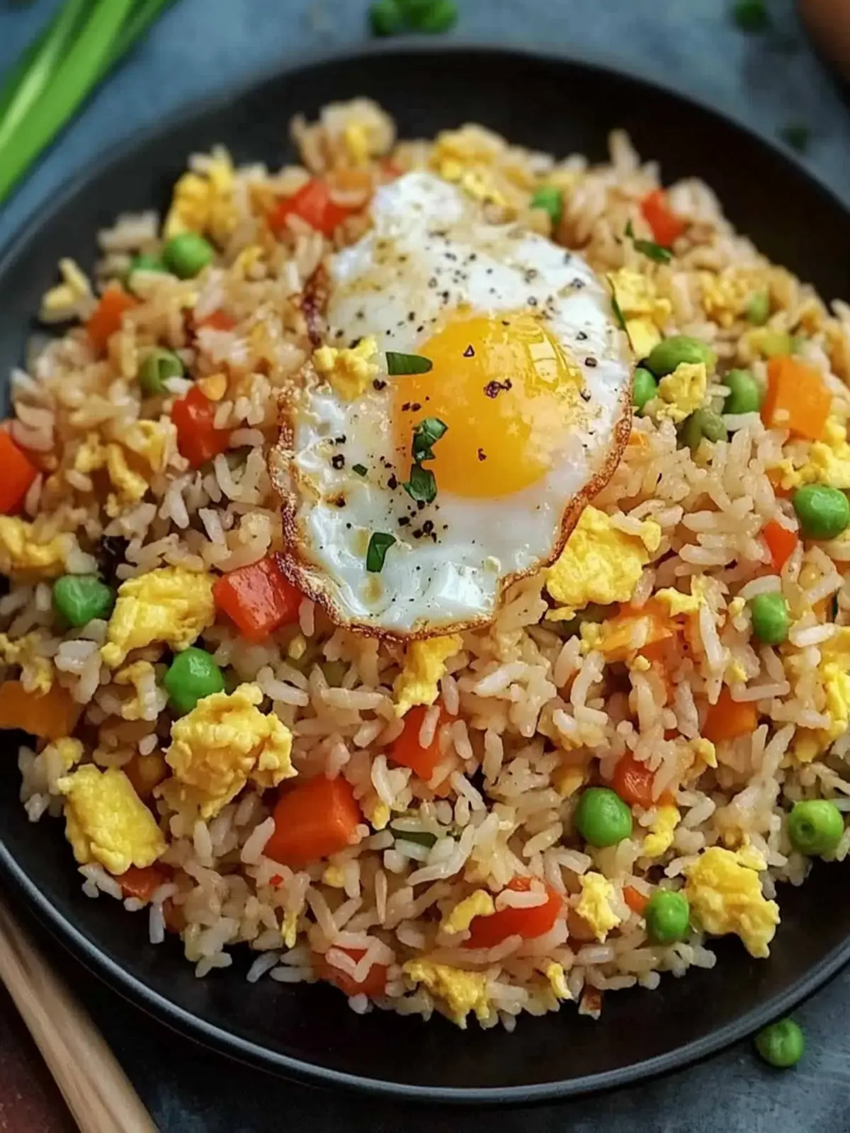 Schneller gebratener Reis mit Ei und Gemüse für jeden Tag 4 Fried rice with egg and vegetables
