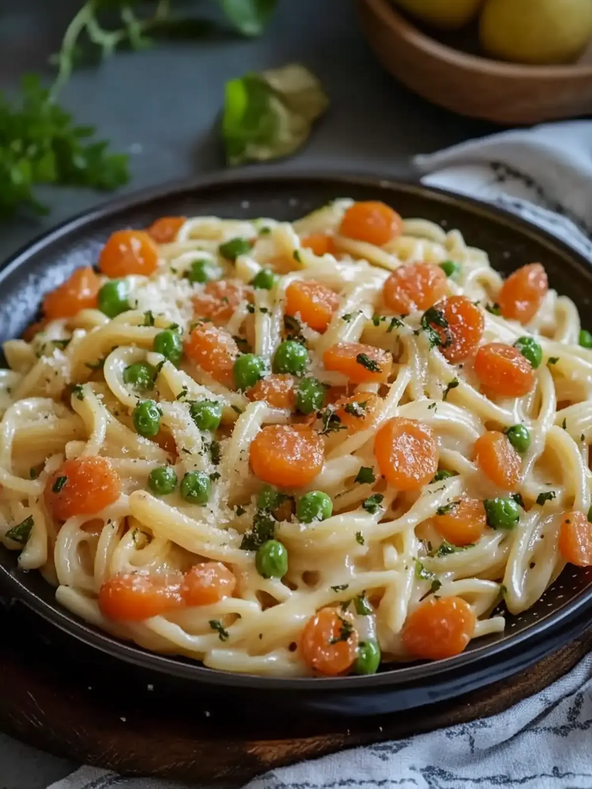 Eintopf-Pasta mit Erbsen und Karotten: Cremiger Genuss für jeden Tag 4 Eintopf-Pasta mit Erbsen und Karotten