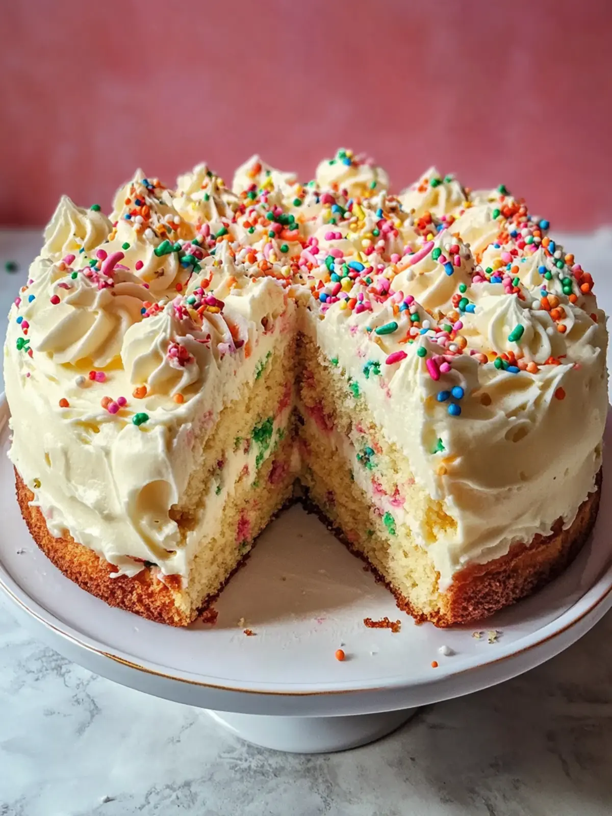 Cremiger Riesen-Funfetti-Kekskuchen für jede Feierlichkeiten 5 Cremiger Riesen-Funfetti-Kekskuchen