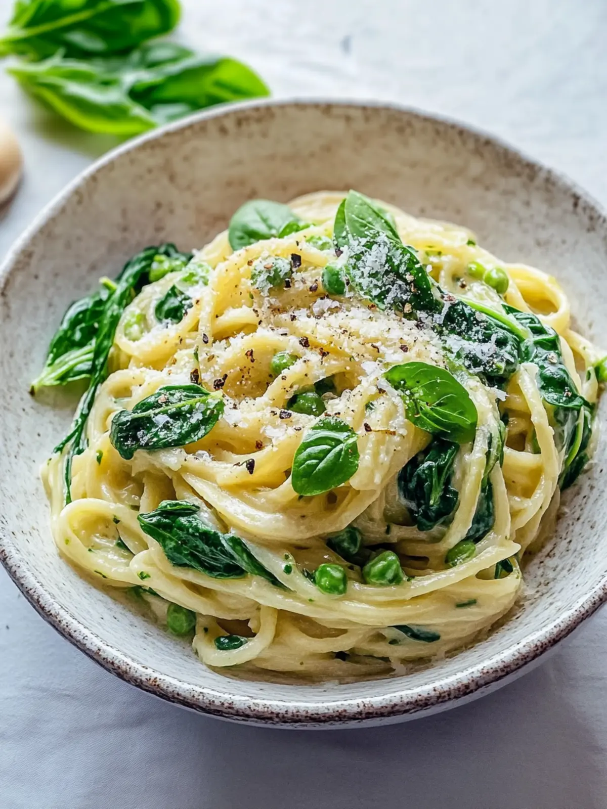 Pasta mit grünem Spargel und Spinat in leichter Ricotta-Creme 4 Pasta with green asparagus and spinach