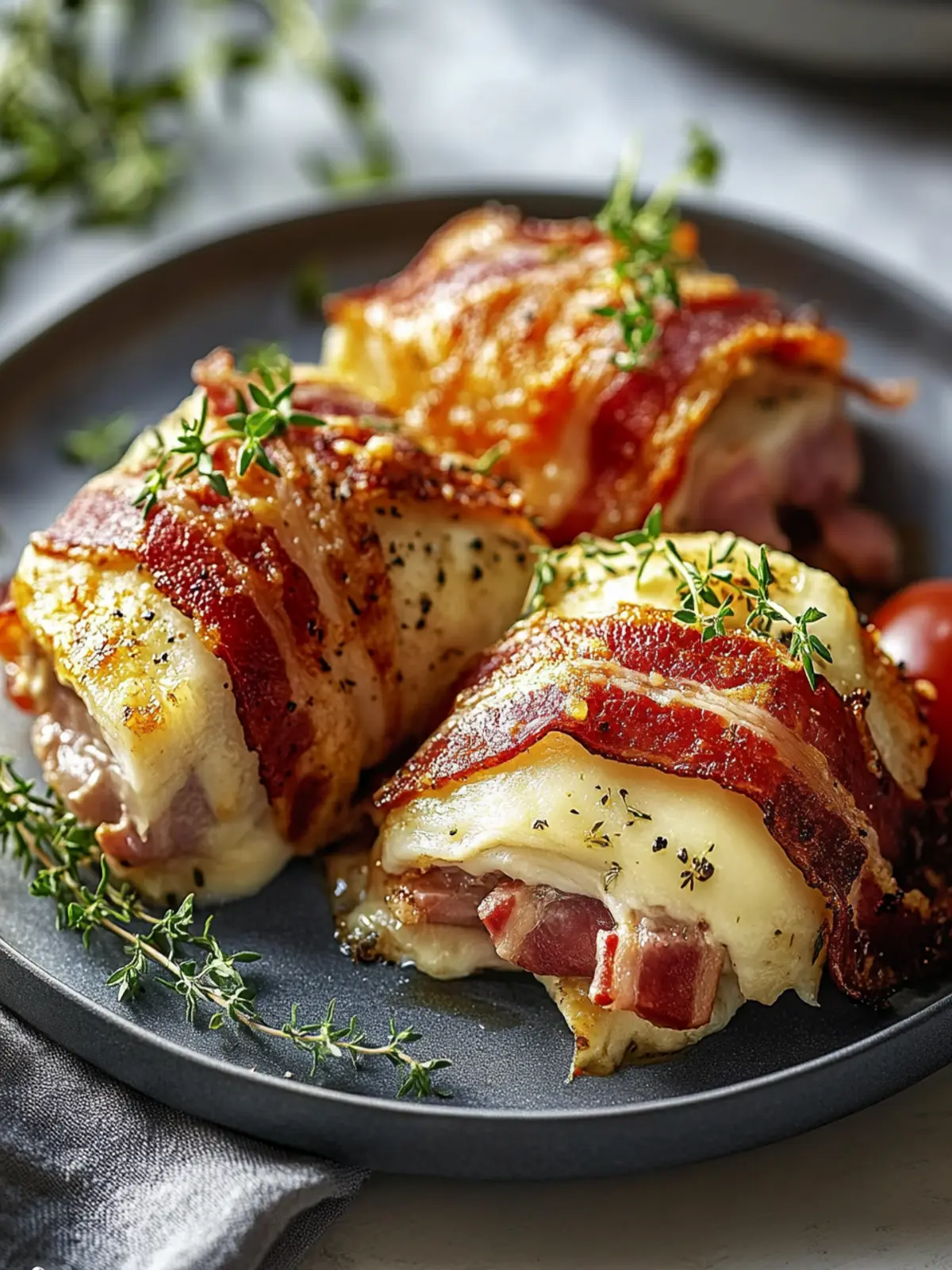 Saftiges Hähnchenfilet im Rinderbacon mit Käsefüllung genießen 5 Saftiges Hähnchenfilet, eingewickelt in Rinderbacon mit Käsefüllung