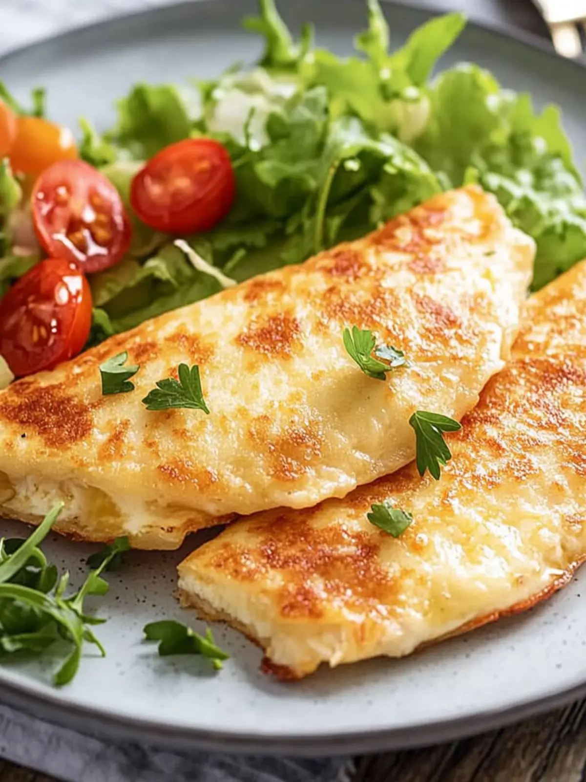 Low-Carb-Schinken-Mozzarella-Pfannkuchen mit frischem Salat geniessen 4 Low-Carb-Schinken-Mozzarella-Pfannkuchen mit Salat