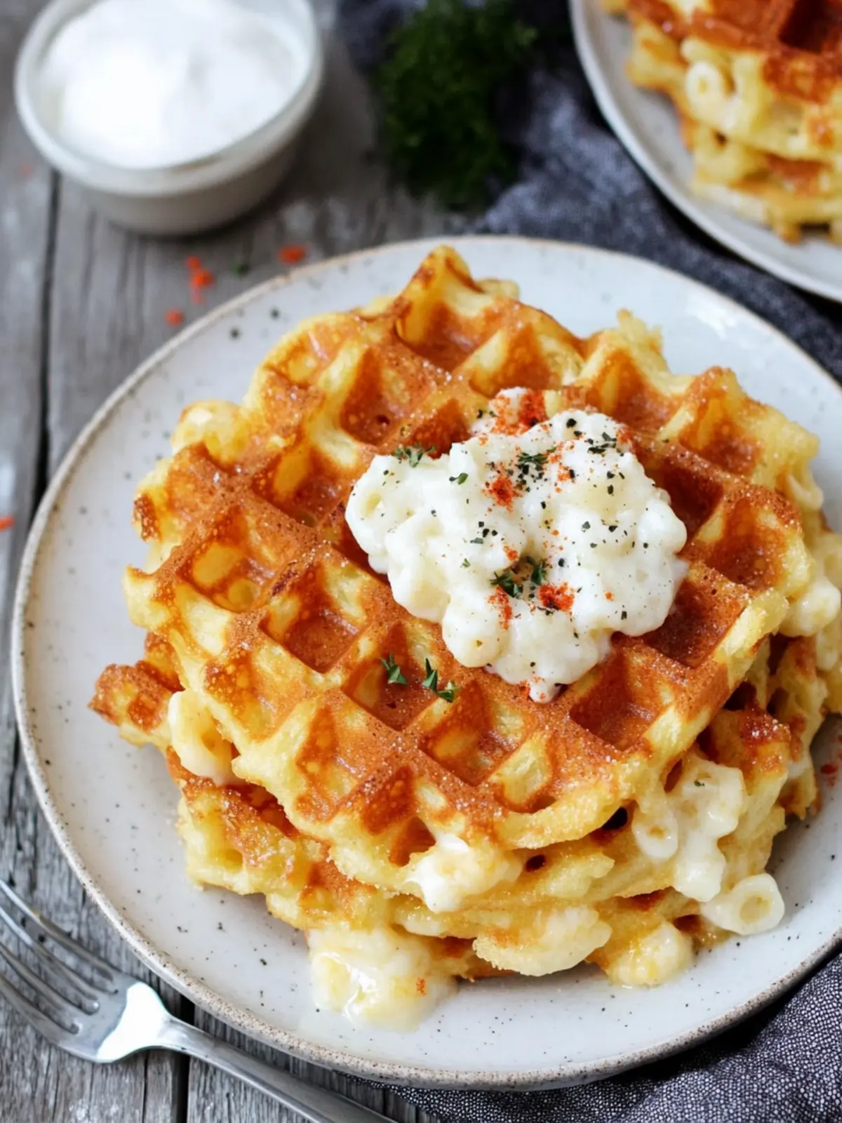 Bacon und Käse gefüllte Hashbrown Waffeln für deinen Brunch-Spaß 4 Bacon und Käse gefüllte Hashbrown Waffeln