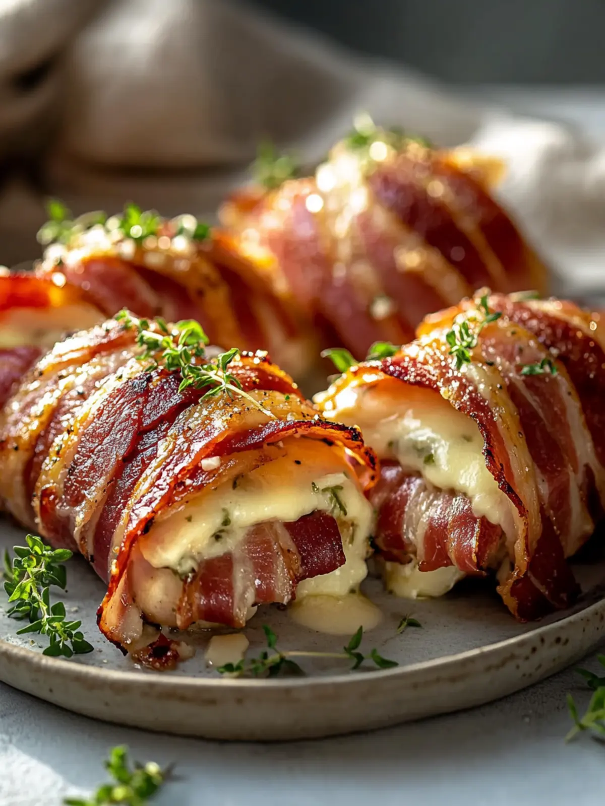 Saftiges Hähnchenfilet im Rinderbacon mit Käsefüllung genießen 3 Saftiges Hähnchenfilet, eingewickelt in Rinderbacon mit Käsefüllung