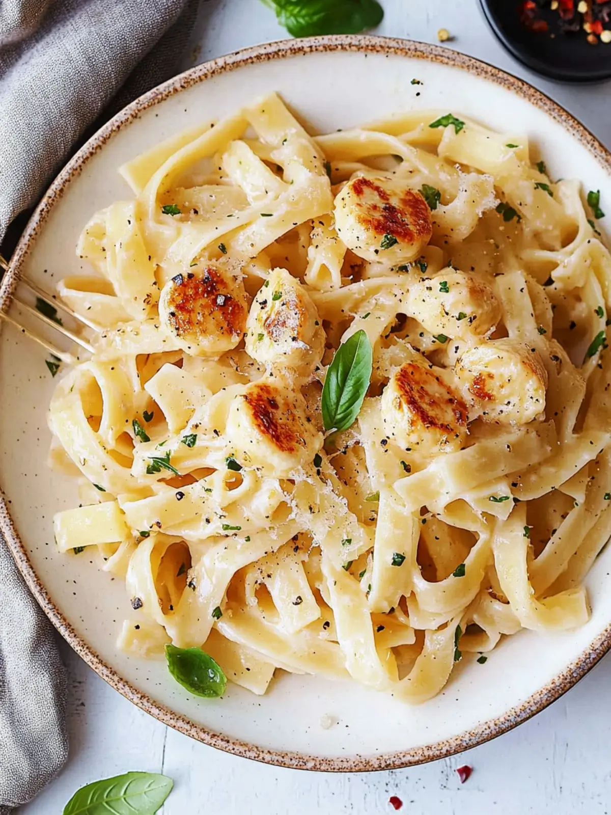Cremige Mozzarella Jakobsmuschel Pasta für ihren perfekten Abend 2 Cremige Mozzarella Jakobsmuschel Pasta