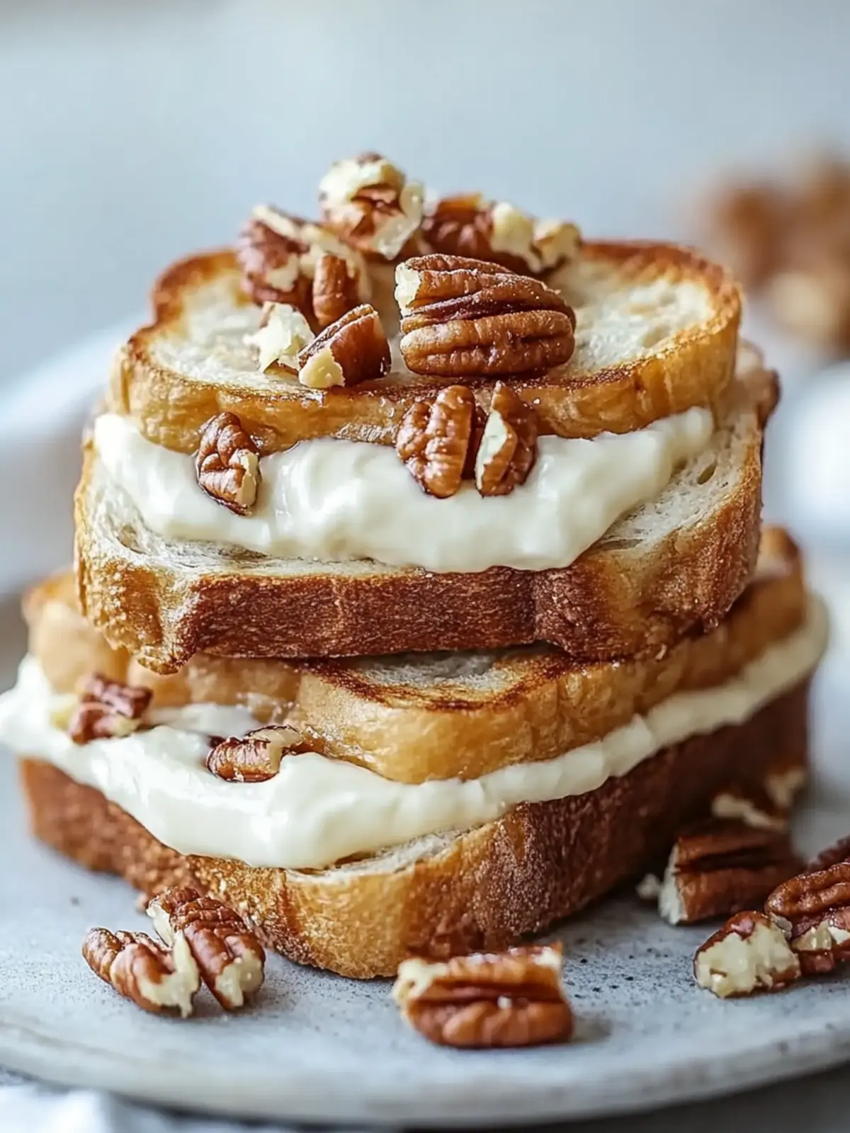 Ahorn-Pekannuss-Frischkäsekrapfen auf fluffigem Toast 2 Ahorn-Pekannuss-Frischkäsekrapfen mit französischem Toast