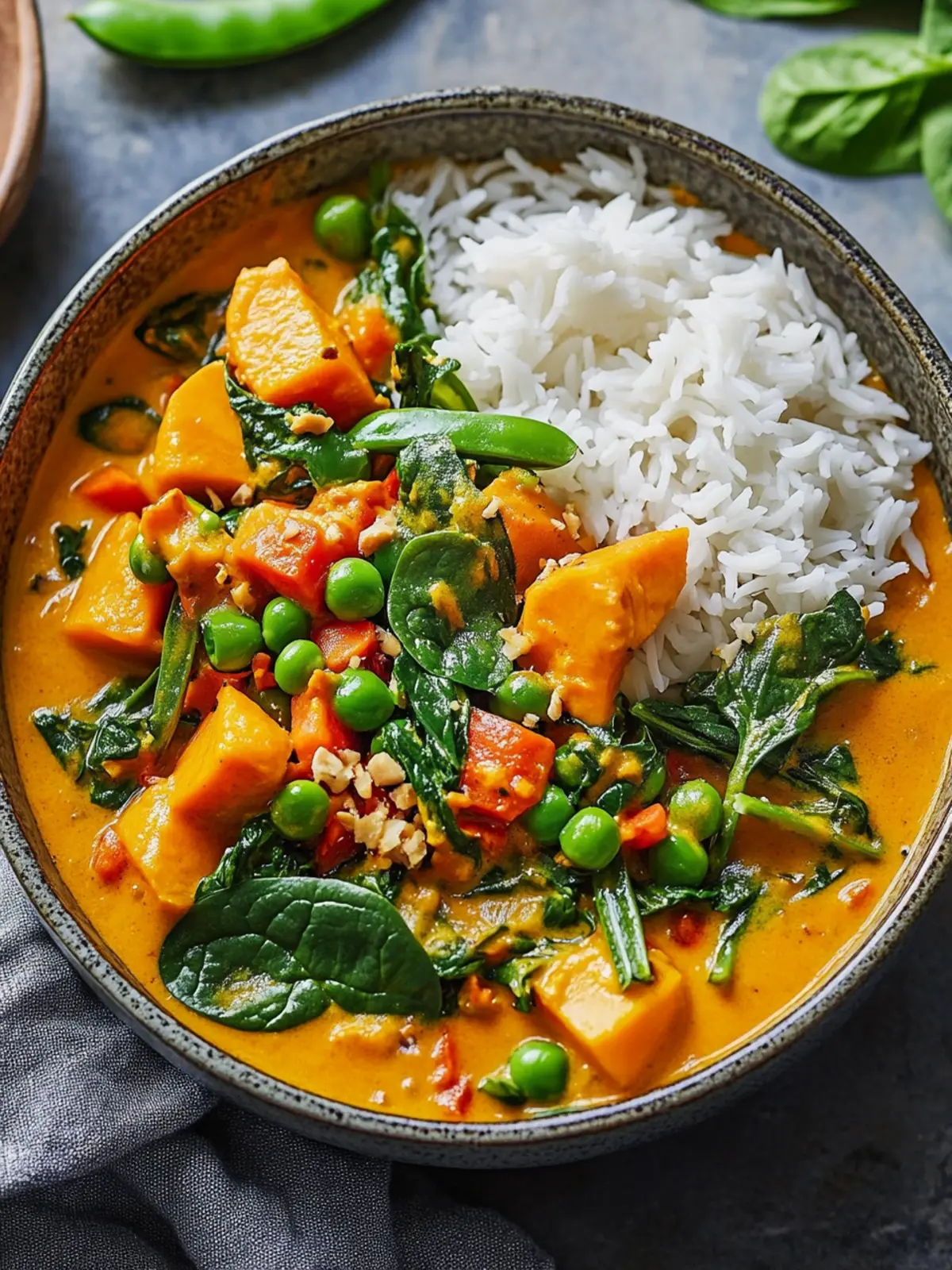 Herbstliches Kürbis-Curry mit Spinat und Zuckerschoten einfach selbst machen 3 Autumnal Kürbis-Curry mit Spinat und Zuckerschoten