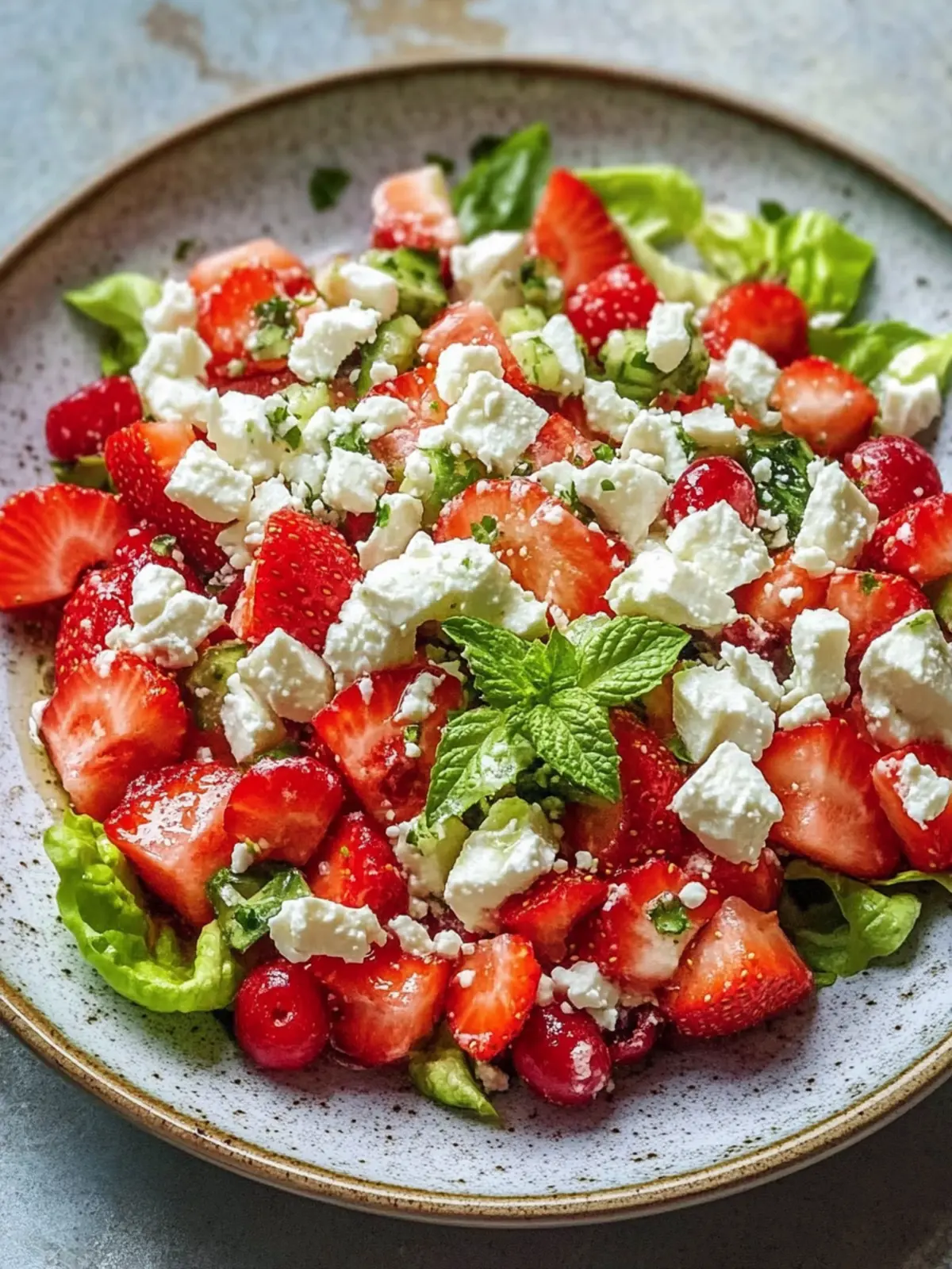 Knuspriger Erdbeer-Romana-Feta-Salat für erfrischende Sommermomente 2 Knuspriger Erdbeer-Romana-Feta-Salat