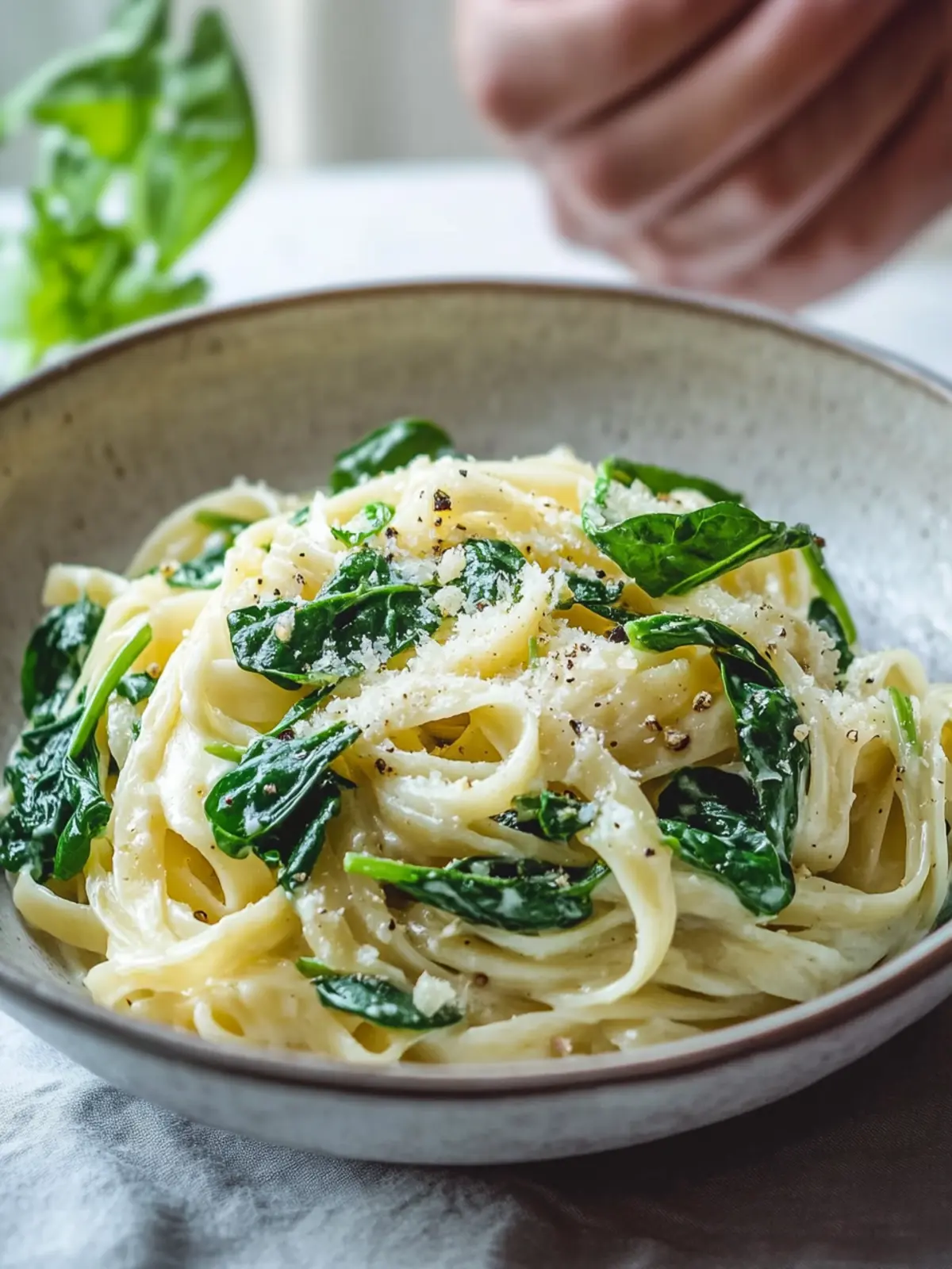 Pasta mit grünem Spargel und Spinat in leichter Ricotta-Creme 2 Pasta with green asparagus and spinach